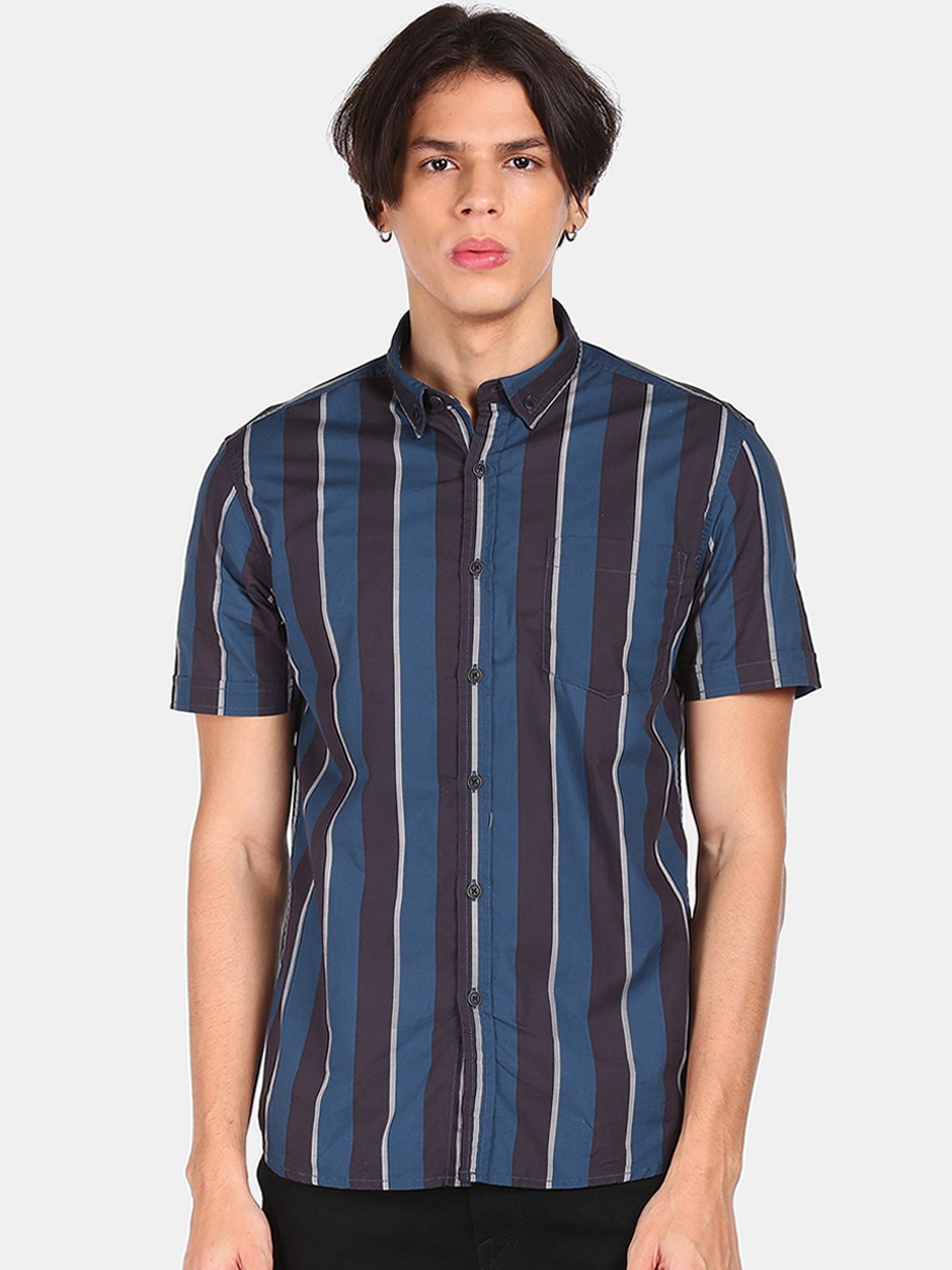 

Flying Machine Men Navy Blue Regular Fit Striped Casual Shirt
