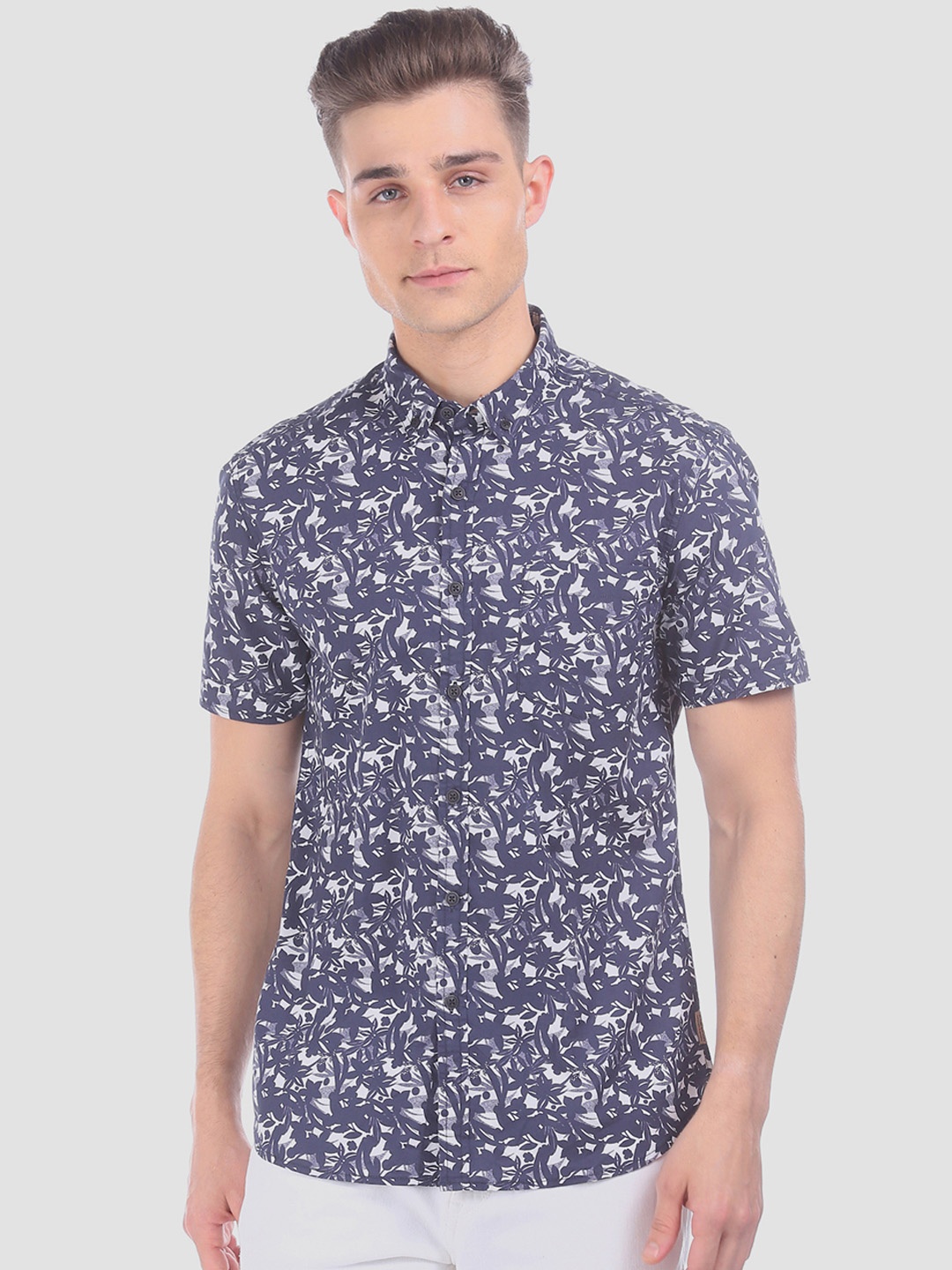 

Flying Machine Men Navy Blue Regular Fit Printed Casual Shirt