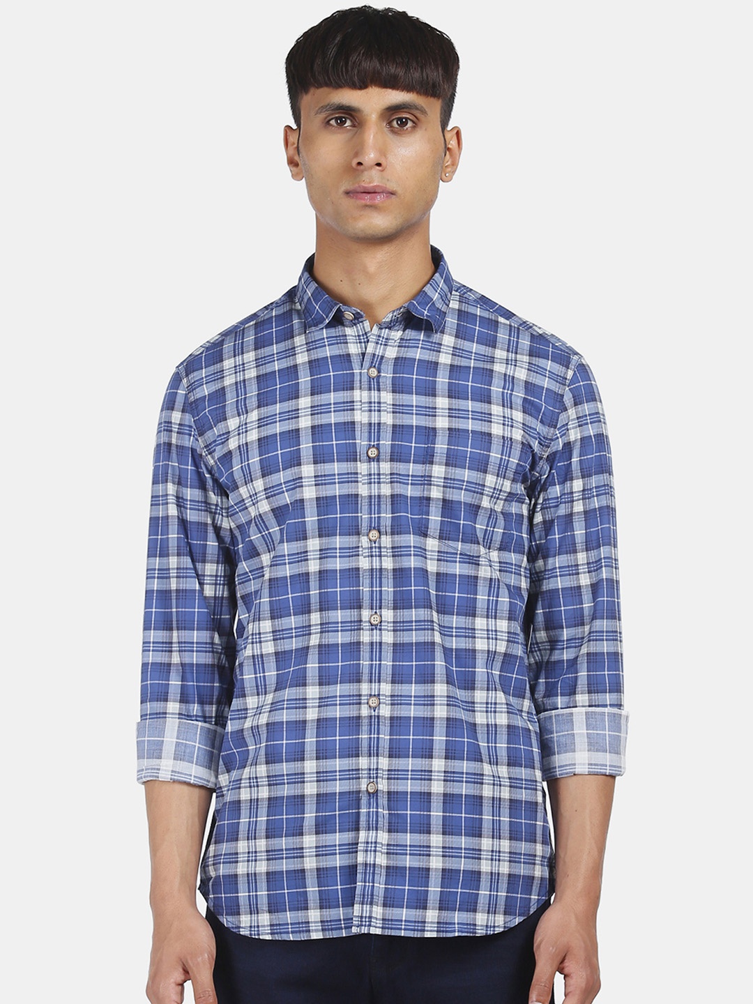 

Flying Machine Men Blue Regular Fit Checked Casual Shirt