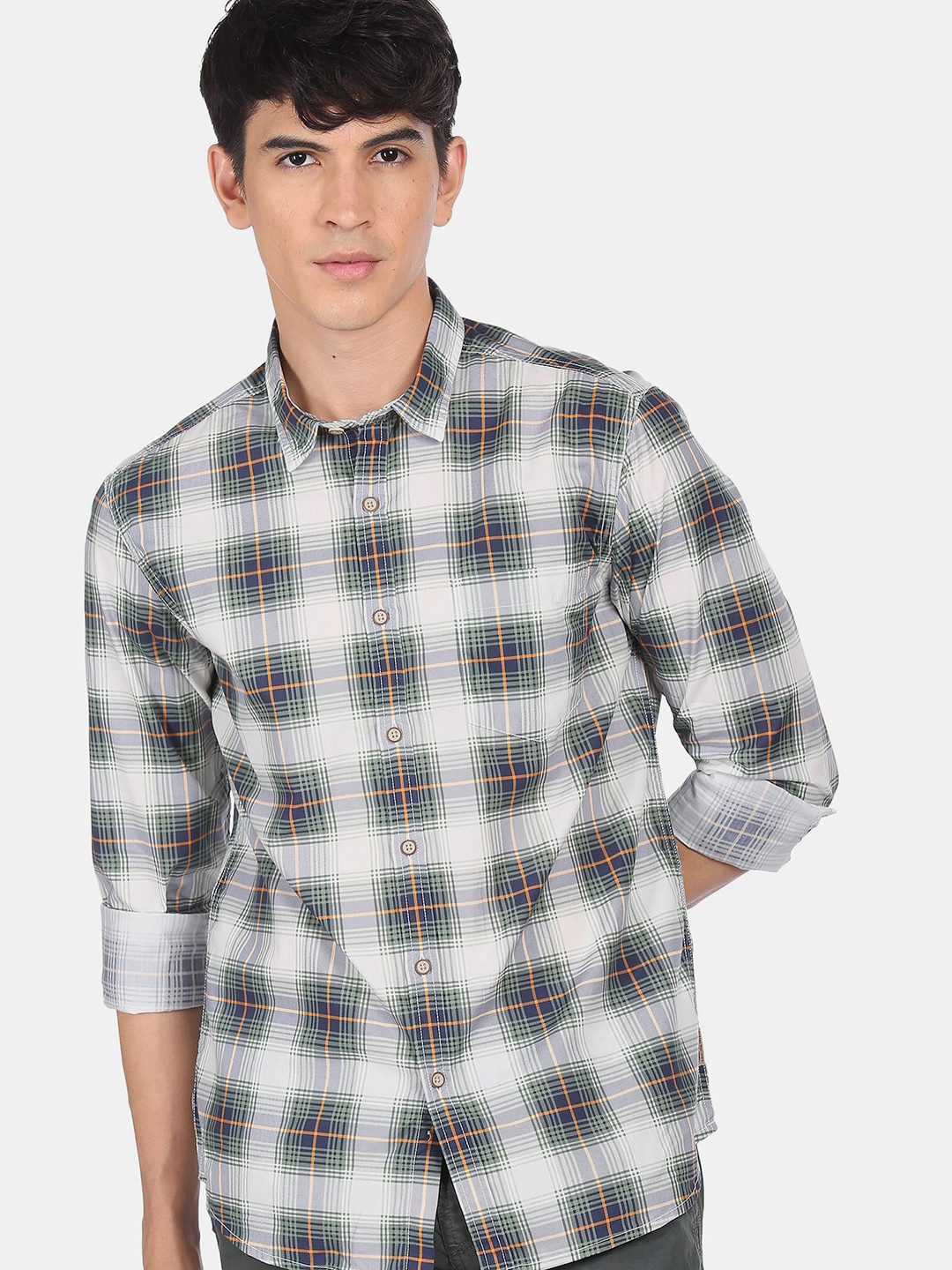 

Flying Machine Men Green Regular Fit Checked Casual Shirt