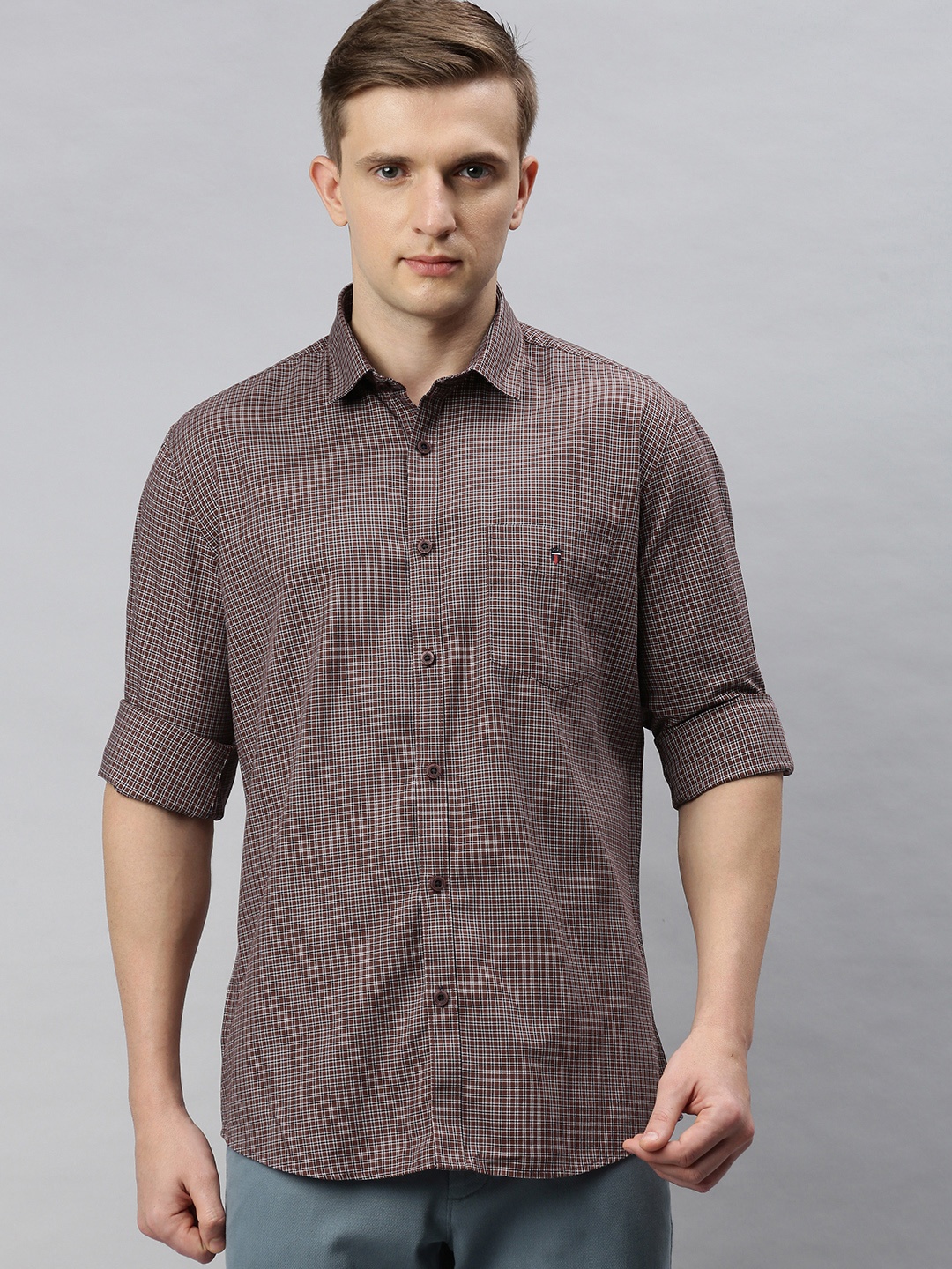 

Louis Philippe Sport Men Brown & White Slim Fit Checked Casual Shirt