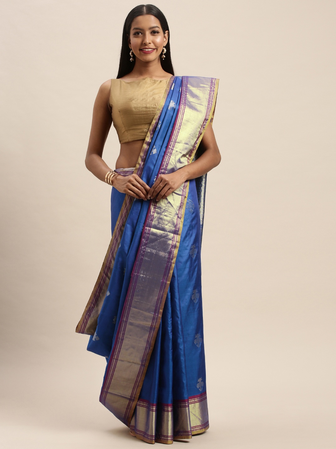 

Taneira Blue & Golden Pure Silk Woven Design Kanjeevaram Saree