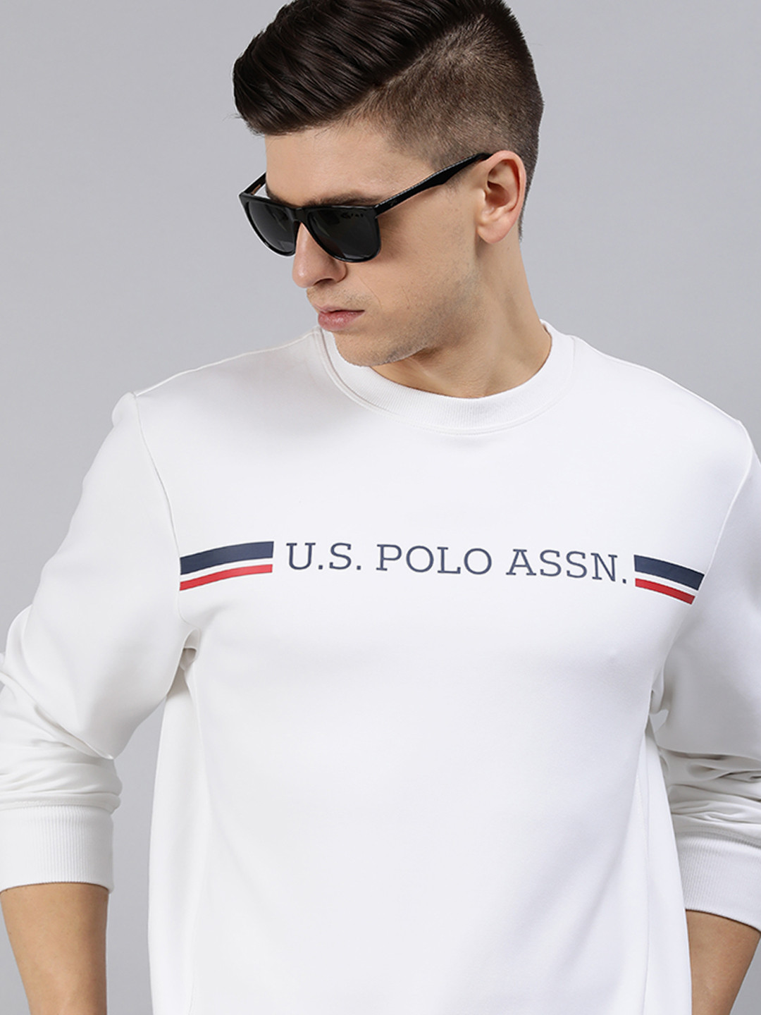

U S Polo Assn Men White Printed Sweatshirt
