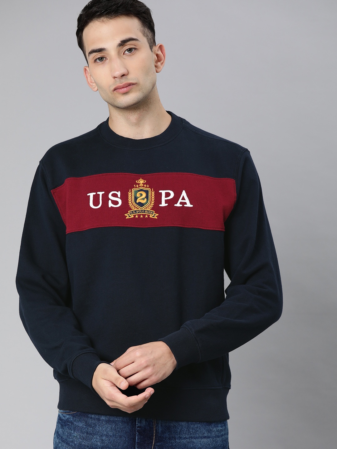 

U.S. Polo Assn. Men Navy Blue & Red Solid Sweatshirt