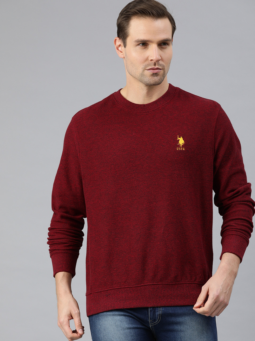 

U.S. Polo Assn. Men Maroon Solid Pullover Sweater