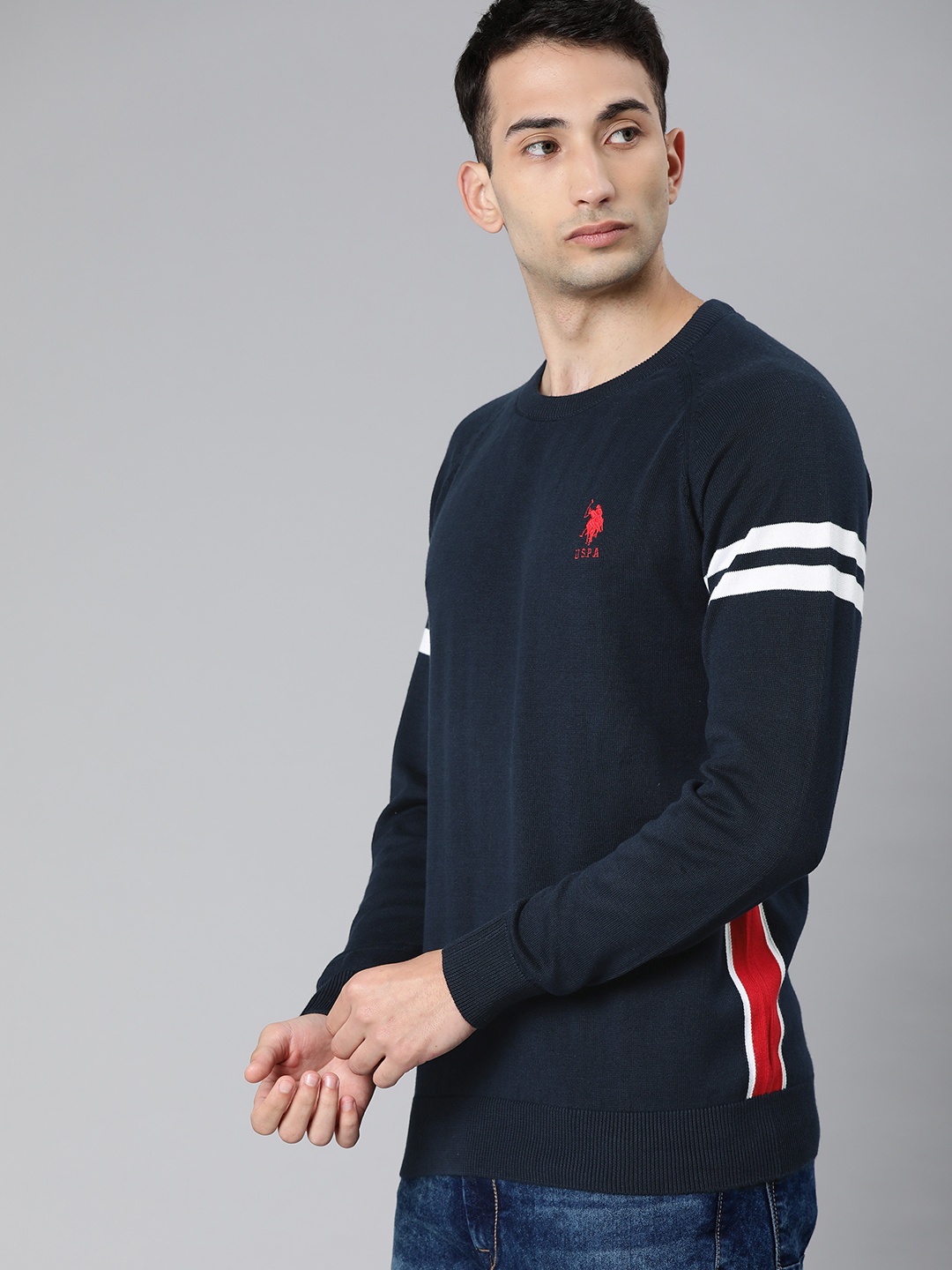 

U.S. Polo Assn. Men Navy Blue Solid Pullover Sweater