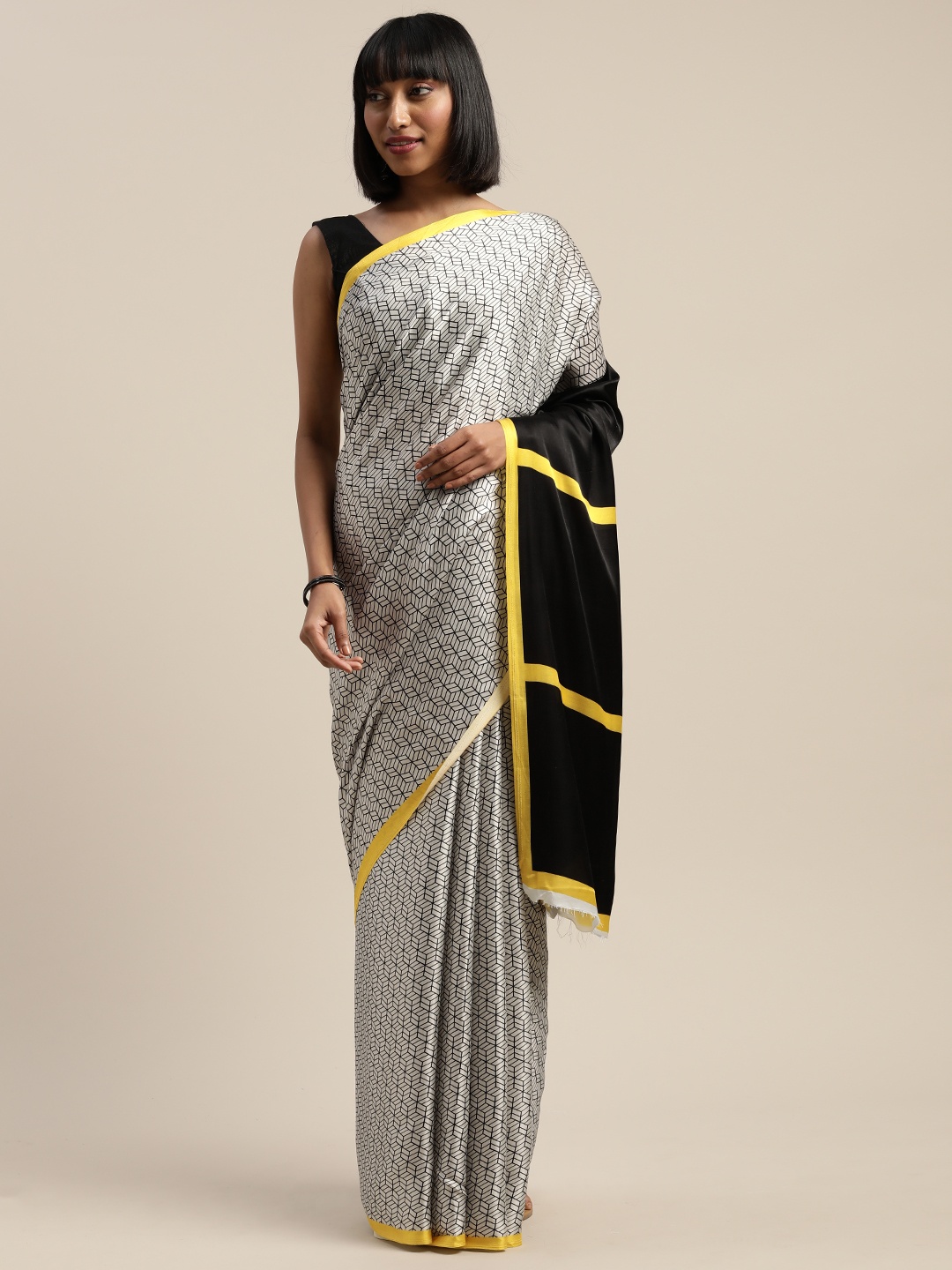 

Mitera White & Black Liva Printed Saree