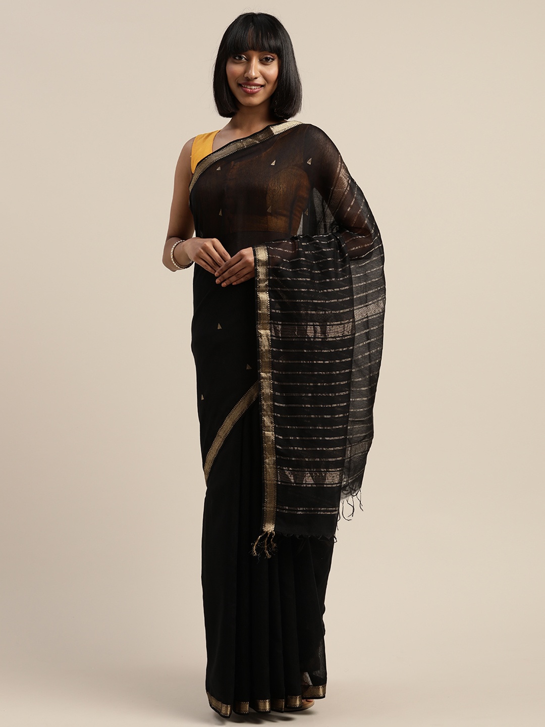 

Mitera Black Liva Solid Maheshwari Saree