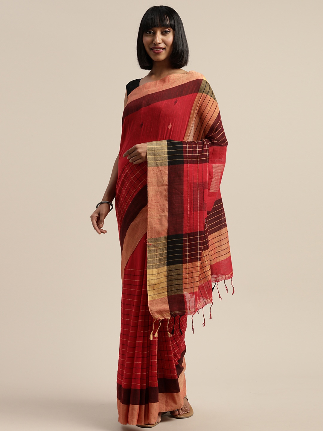 

Mitera Red & Blue Liva Pure Cotton Woven Design Saree