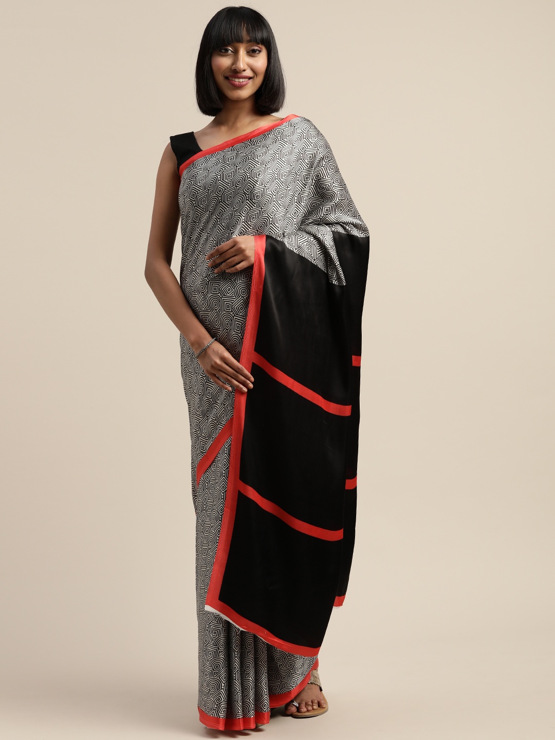 

Mitera Black & White Liva Printed Sustainable Saree