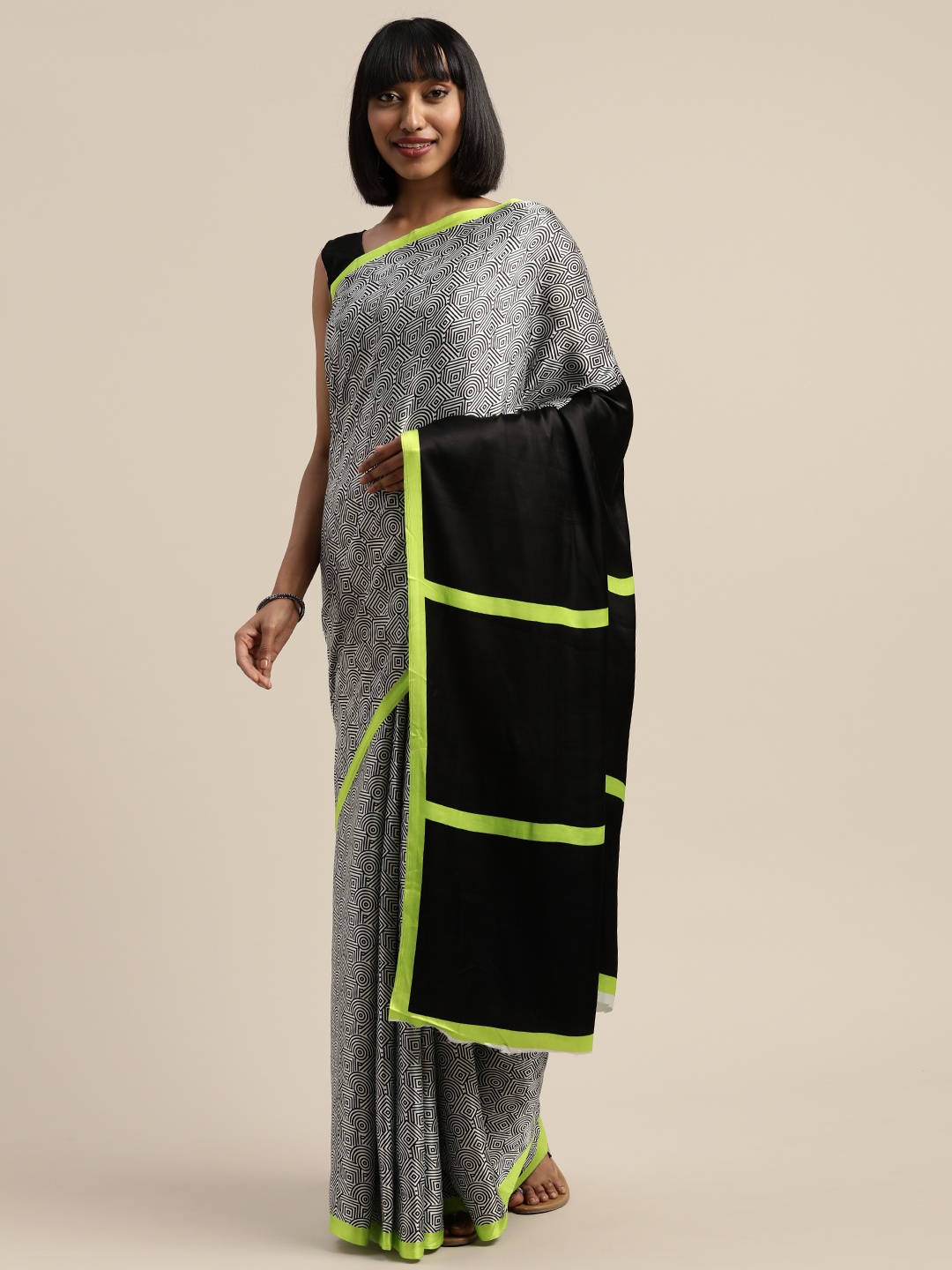 

Mitera Black & White Liva Printed Sustainable Saree