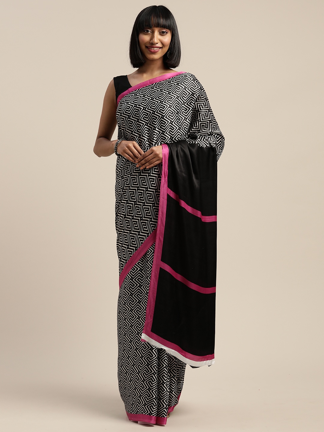 

Mitera Black & White Liva Printed Saree