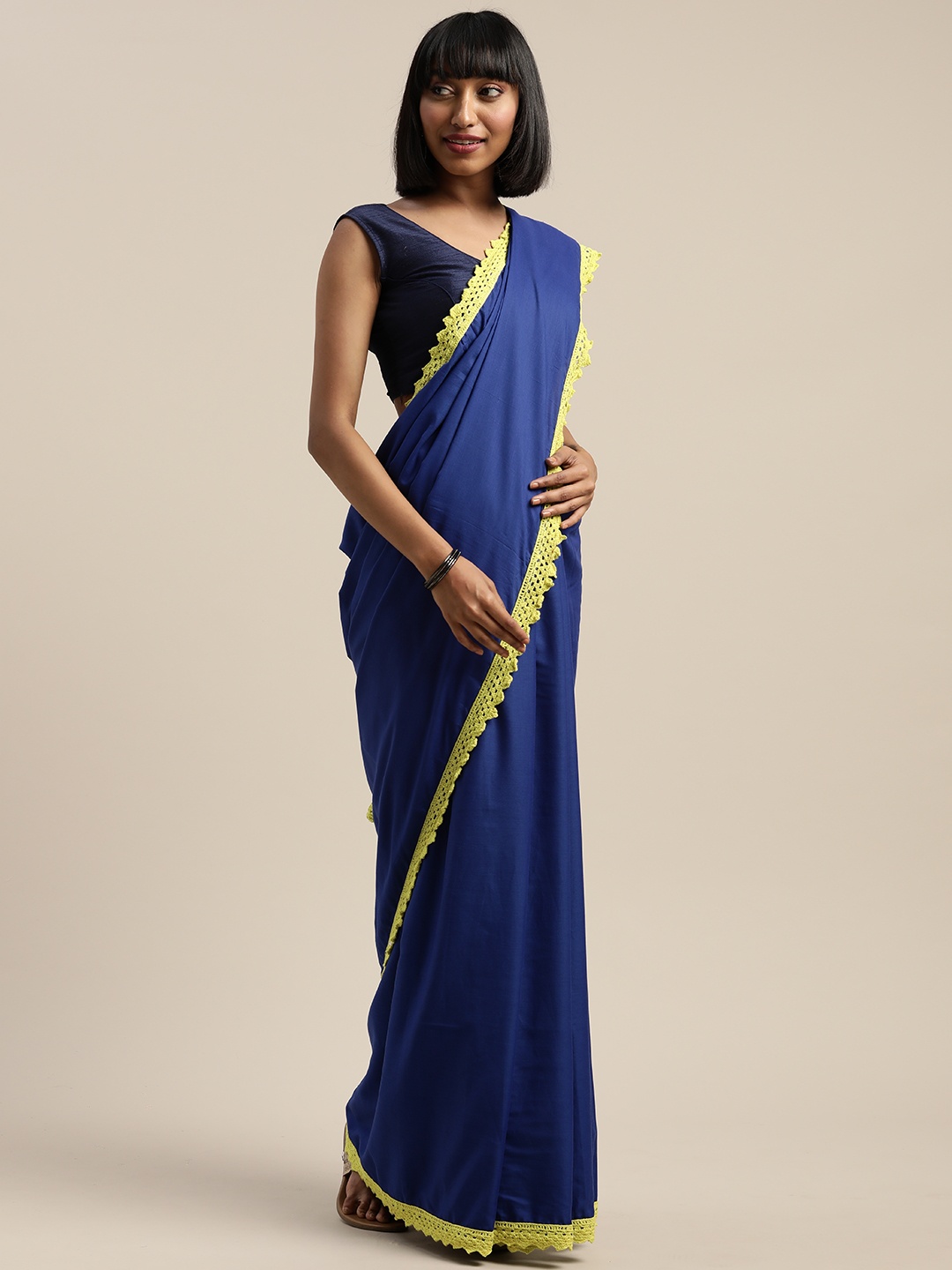 

Mitera Navy Blue Solid Liva Saree