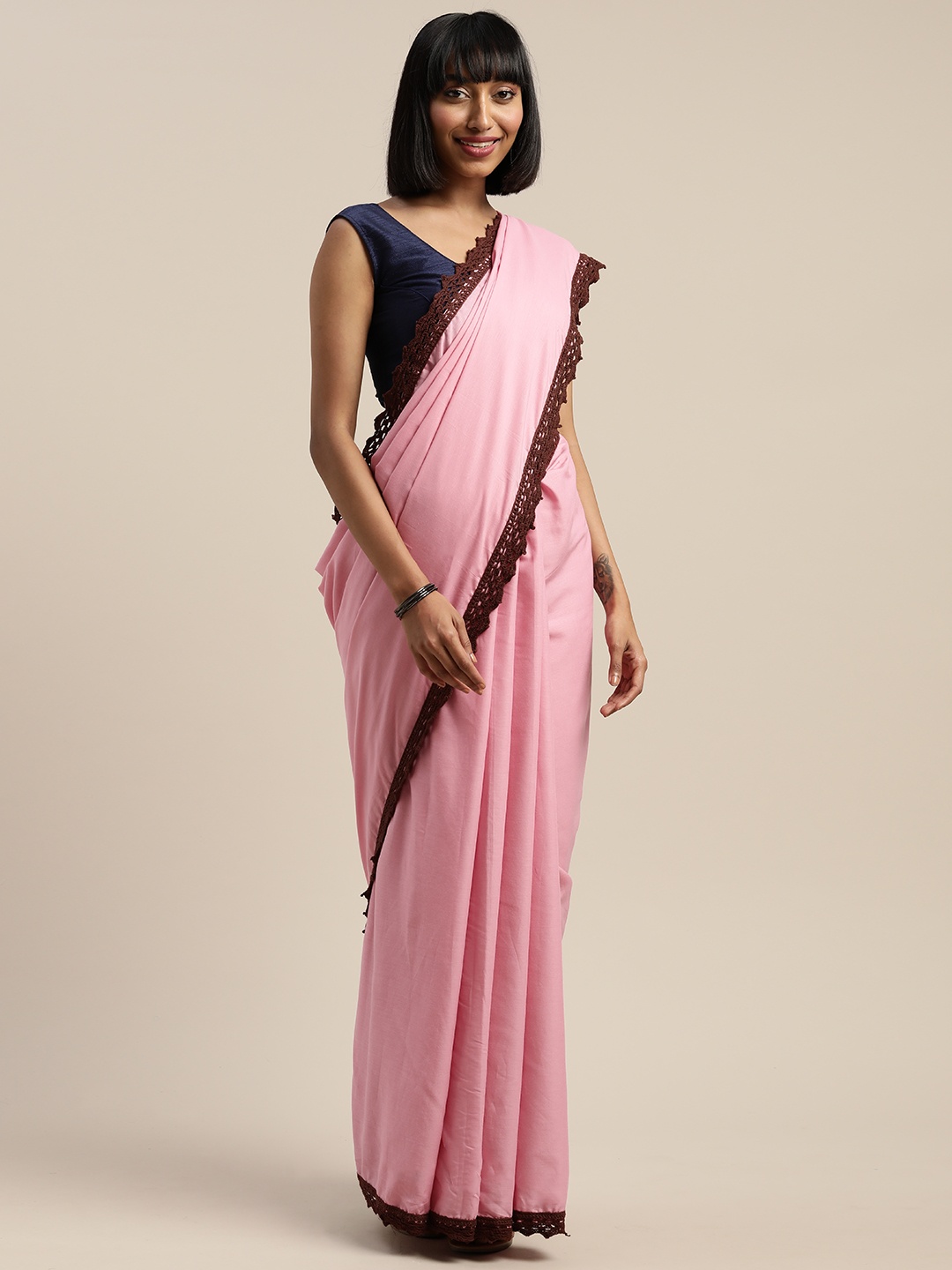 

Mitera Pink Solid Liva Saree