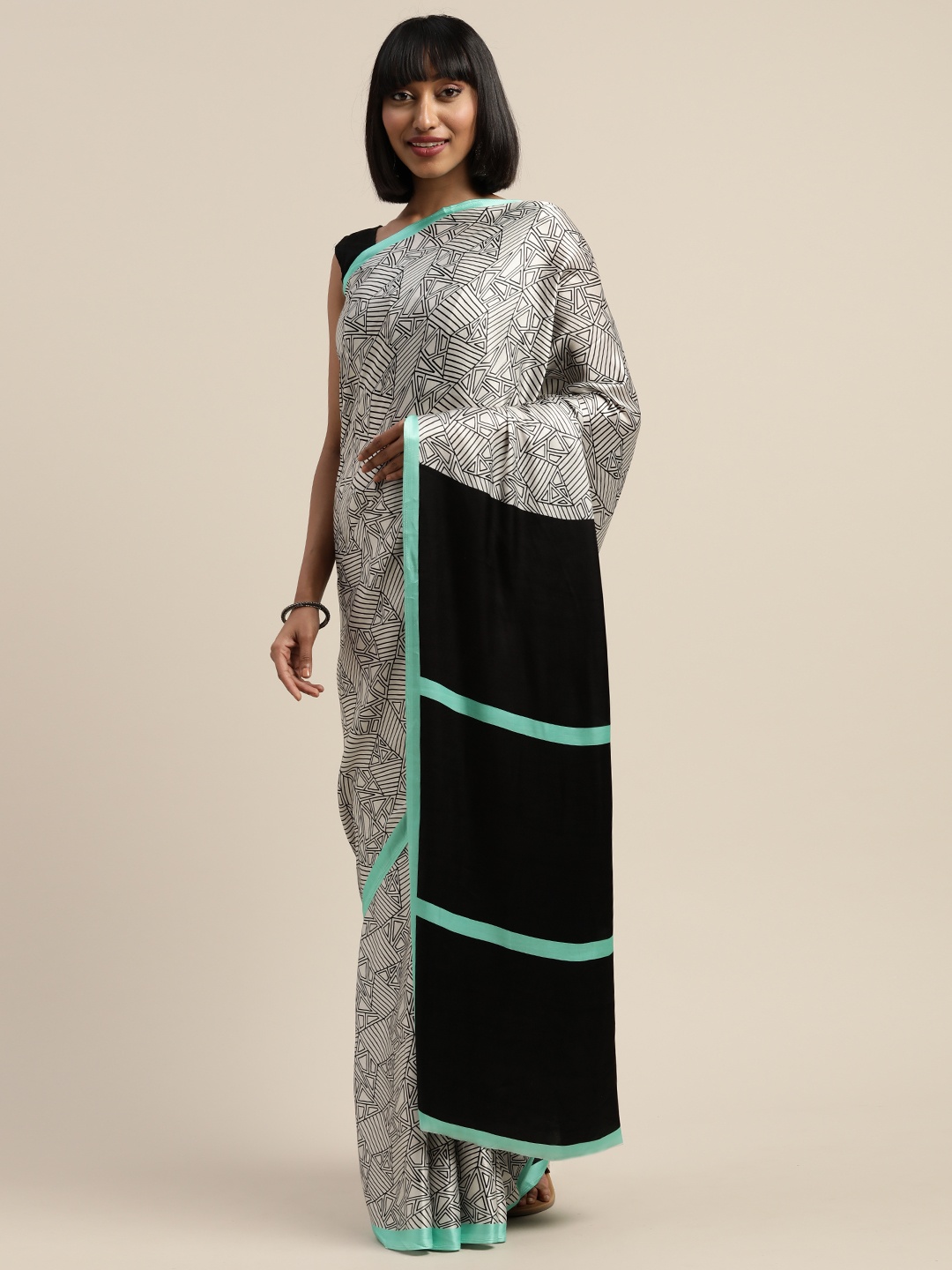 

Mitera Black & White Liva Printed Sustainable Saree