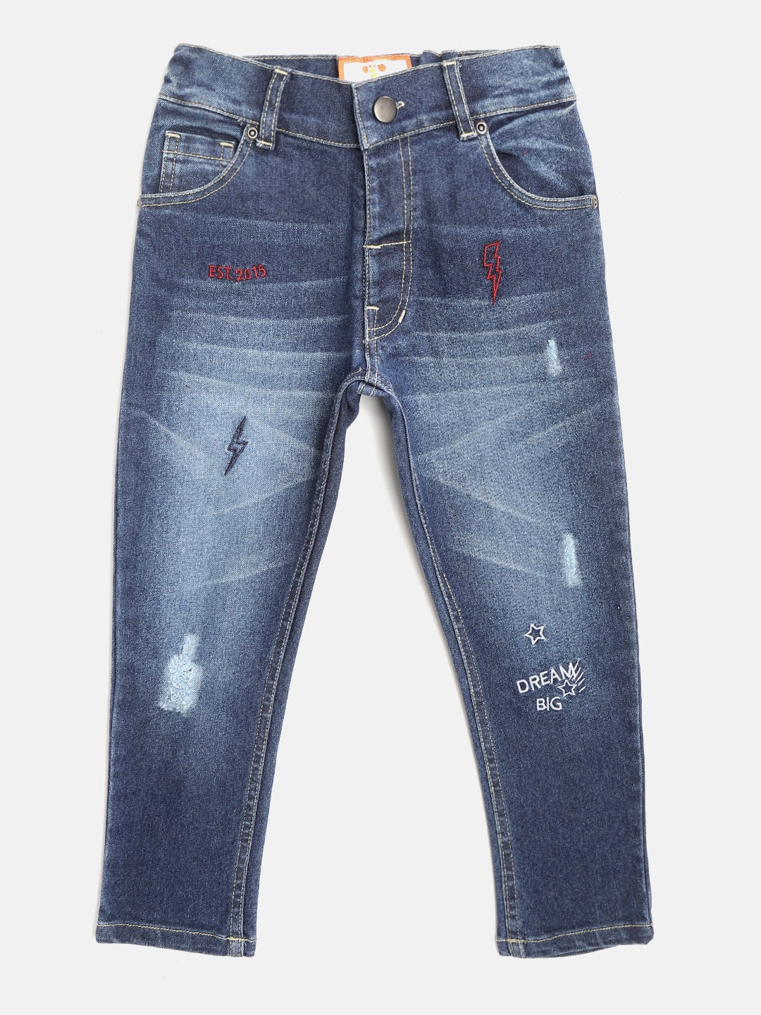

toothless Boys Navy Blue Regular Fit Mid-Rise Low Distress Stretchable Jeans