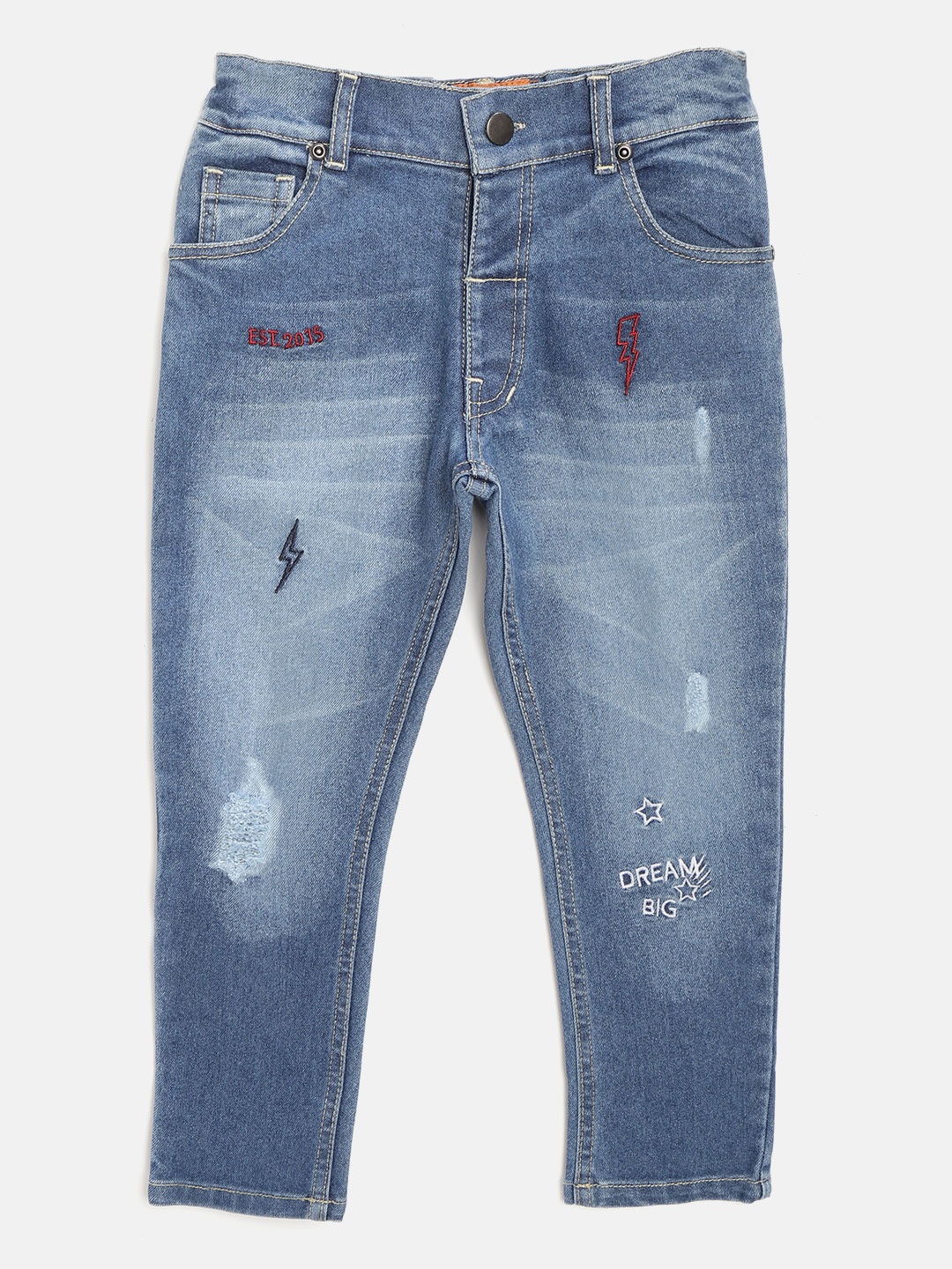 

toothless Boys Blue Regular Fit Mid-Rise Low Distress Stretchable Jeans