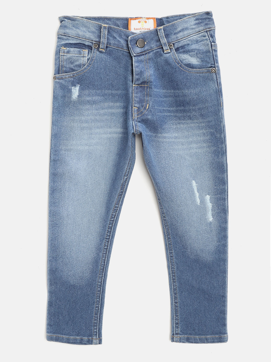 

toothless Boys Blue Regular Fit Mid-Rise Low Distress Stretchable Jeans