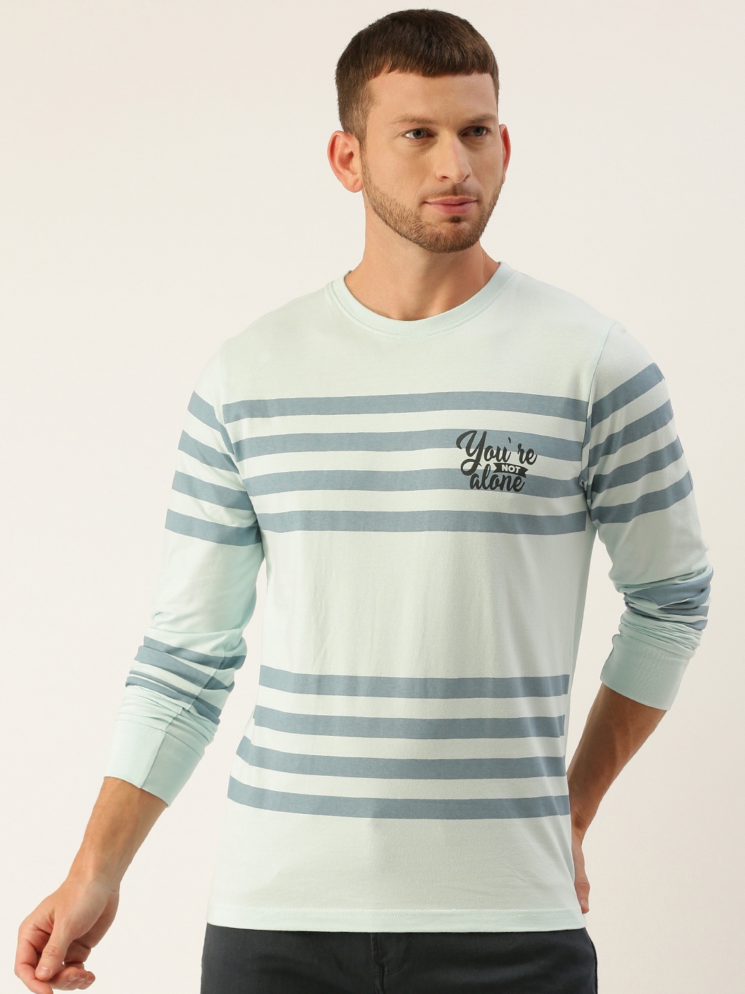 

DILLINGER Men Blue Striped Round Neck Pure Cotton T-shirt