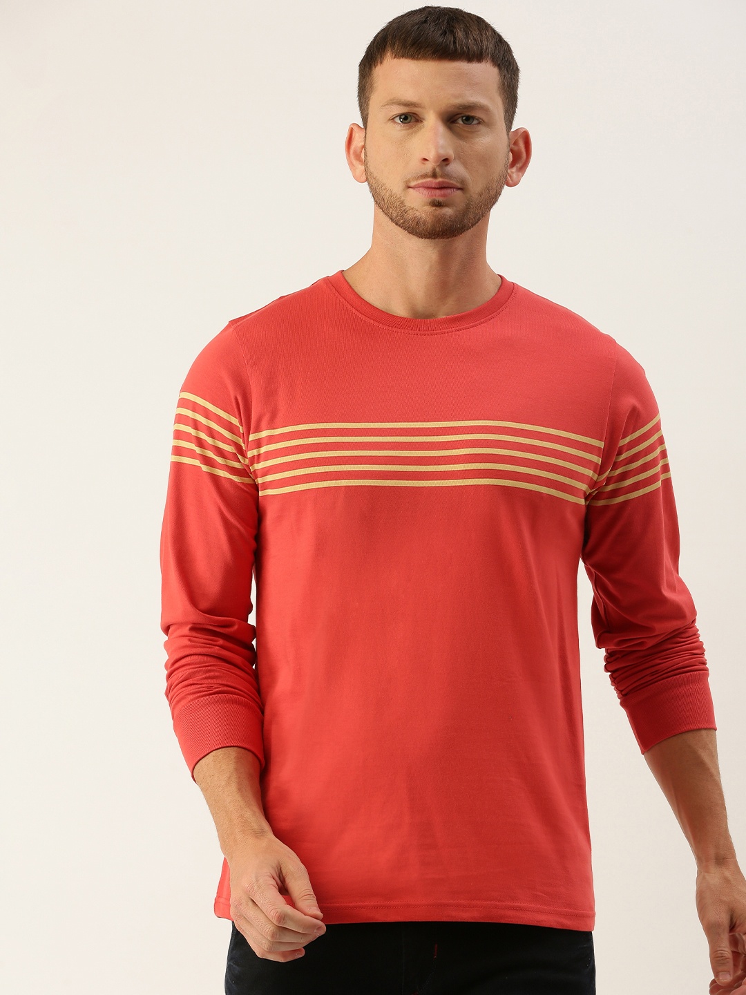 

DILLINGER Men Pink Cream-Coloured Printed Round Neck Pure Cotton T-shirt