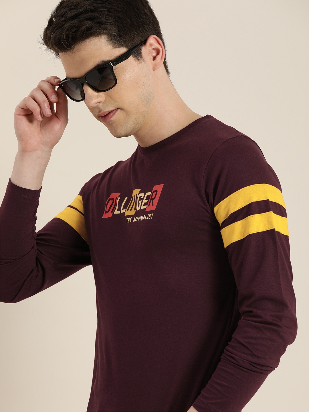 

DILLINGER Men Burgundy Printed Round Neck Pure Cotton T-shirt