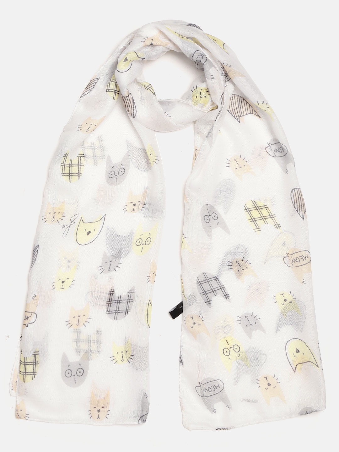 

J Style Girls White & Grey Cat Printed Stole