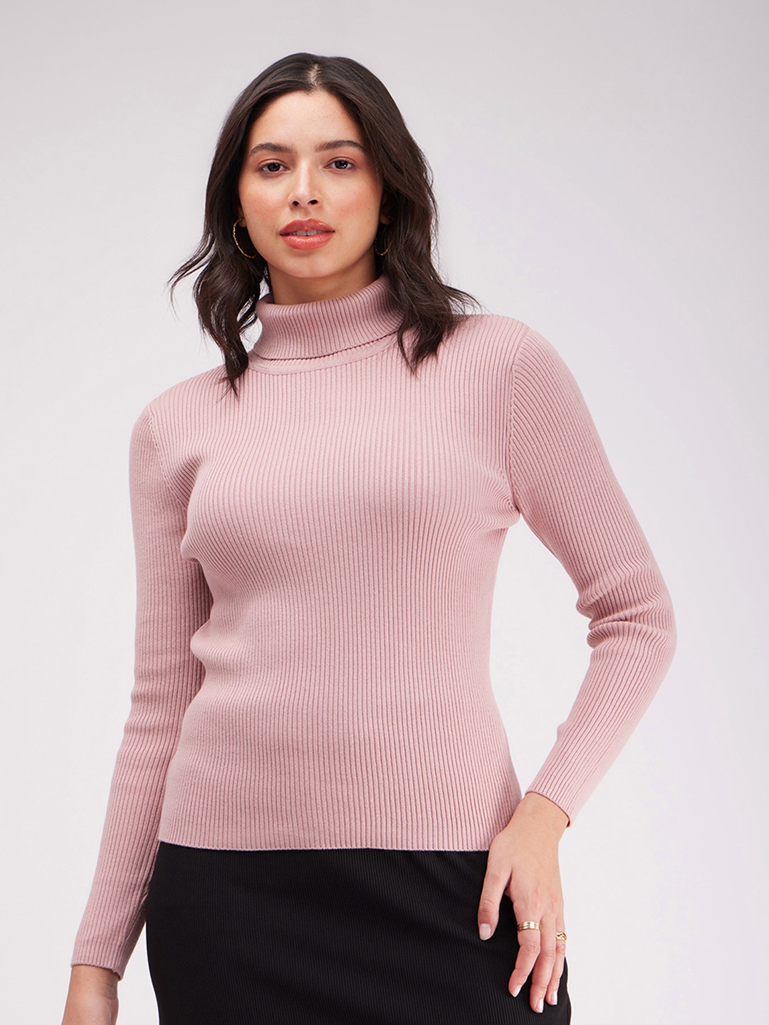 

FableStreet Women Pink Solid Pullover Sweater