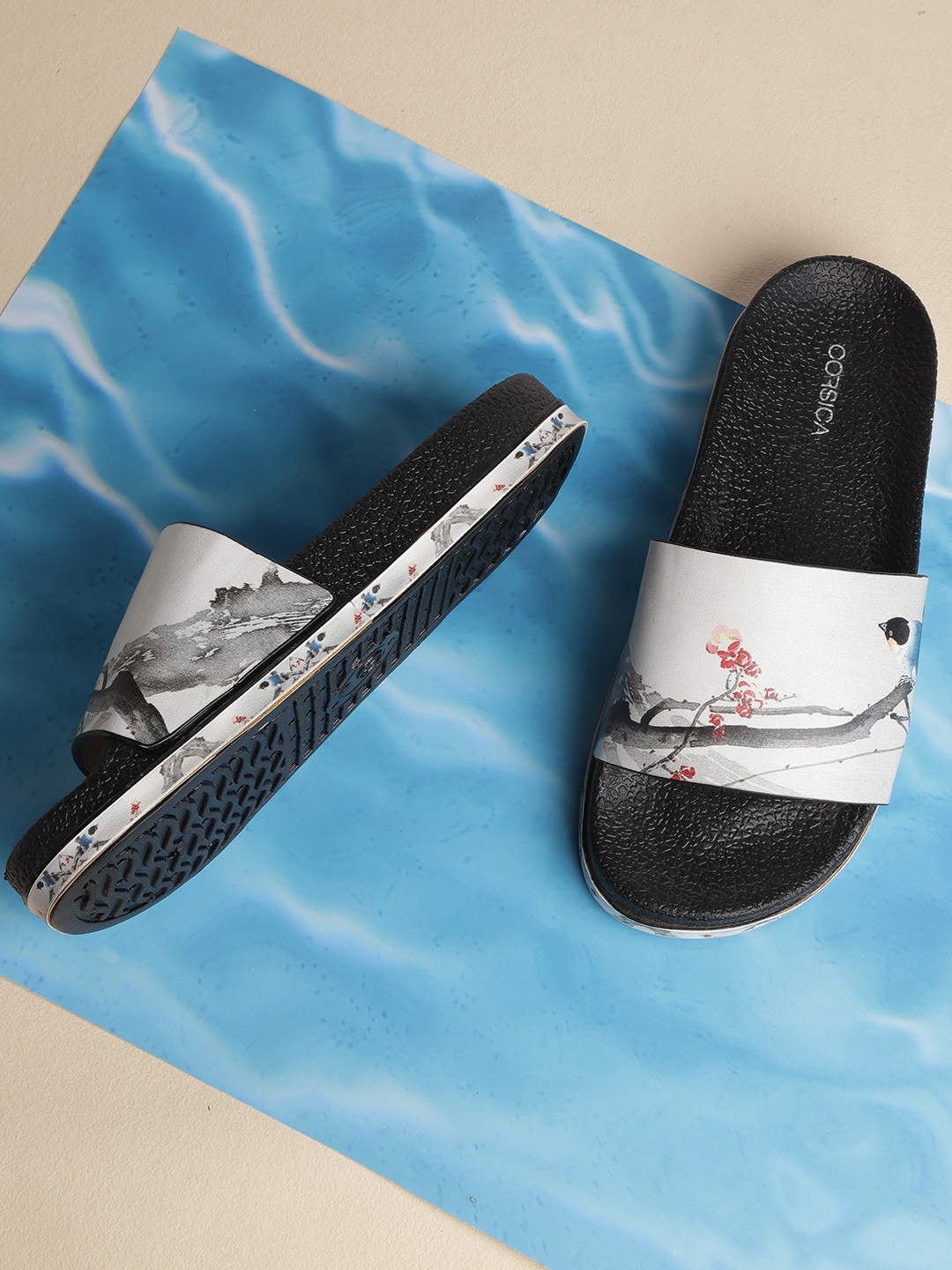 

CORSICA Women White & Black Printed Sliders