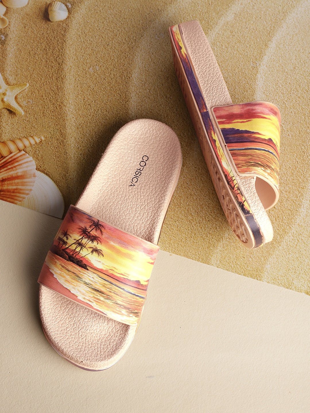 

CORSICA Women Orange & Yellow Tropical Print Sliders