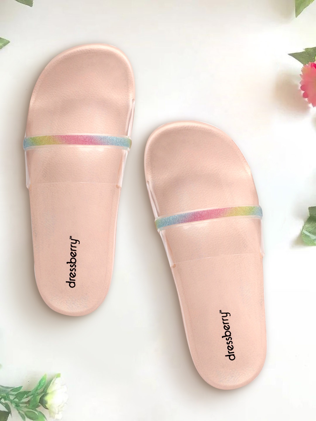 

DressBerry Women Transparent & Peach Sliders with Embellished Detail