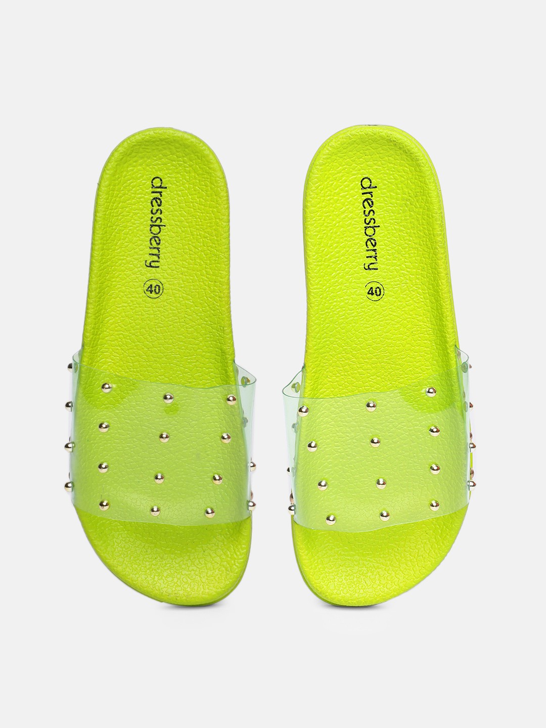 

DressBerry Women Fluorescent Green & Transparent Self Design Sliders