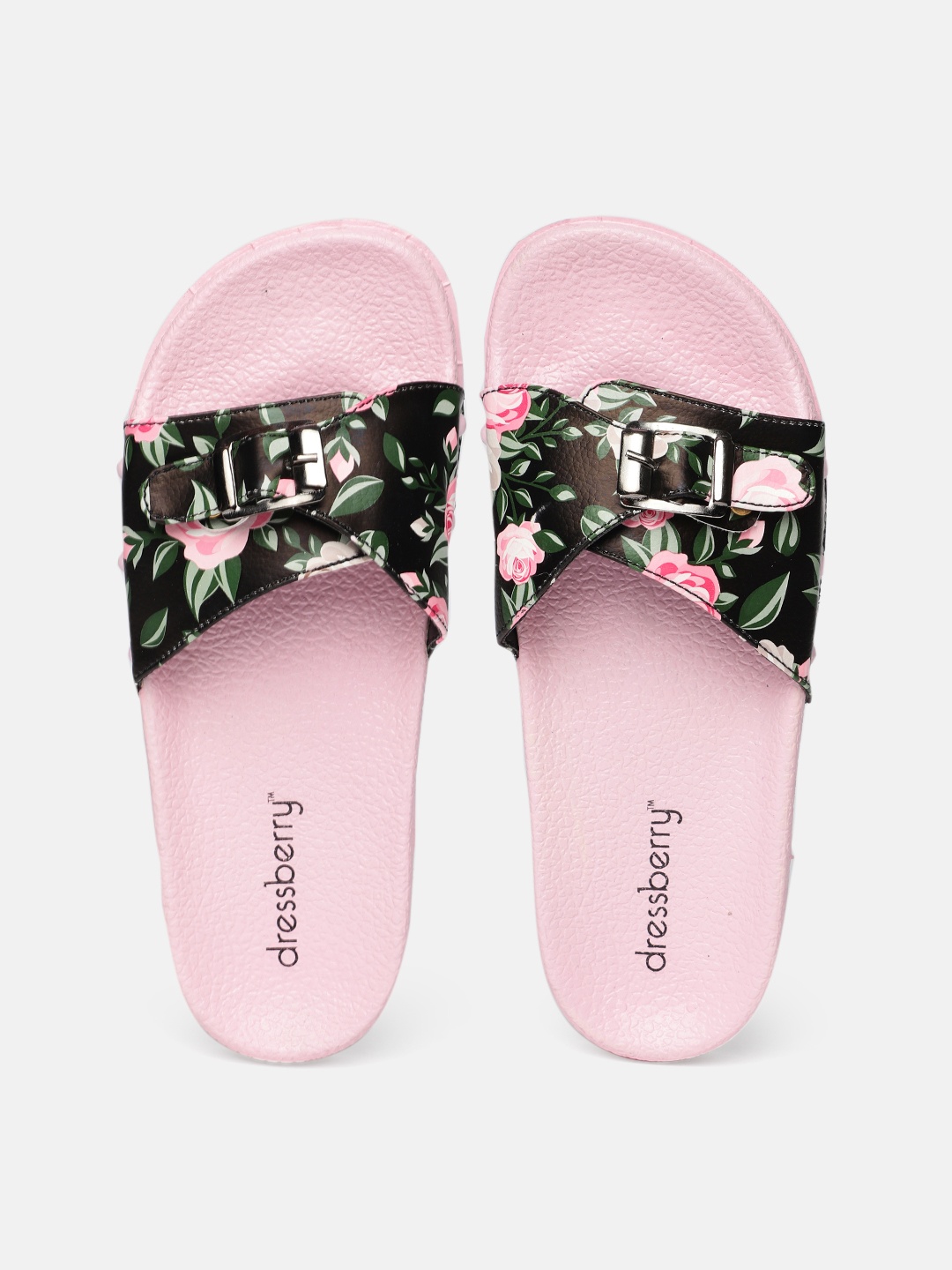 

DressBerry Women Black & Pink Printed Sliders