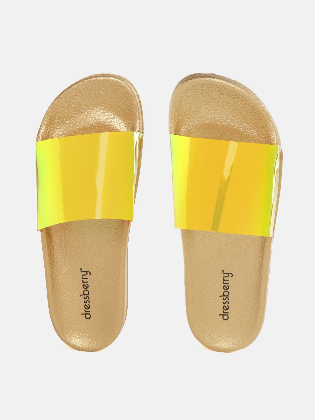 

DressBerry Women Yellow Solid Iridescent Effect Sliders