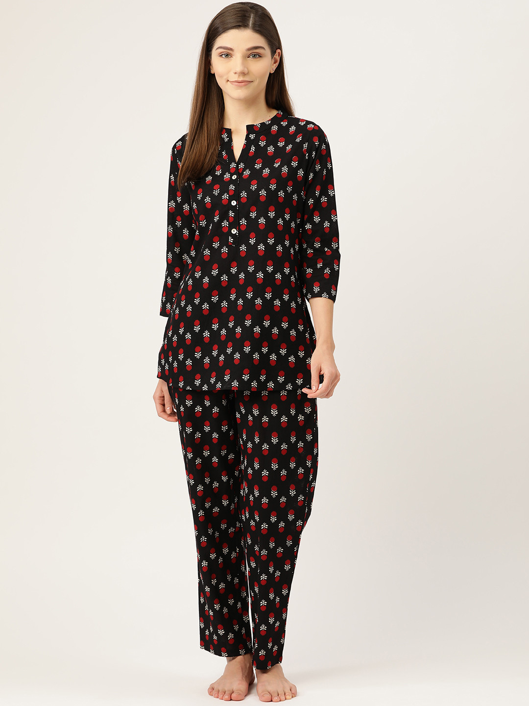 

Prakrti Women Black & Red Printed Night suit