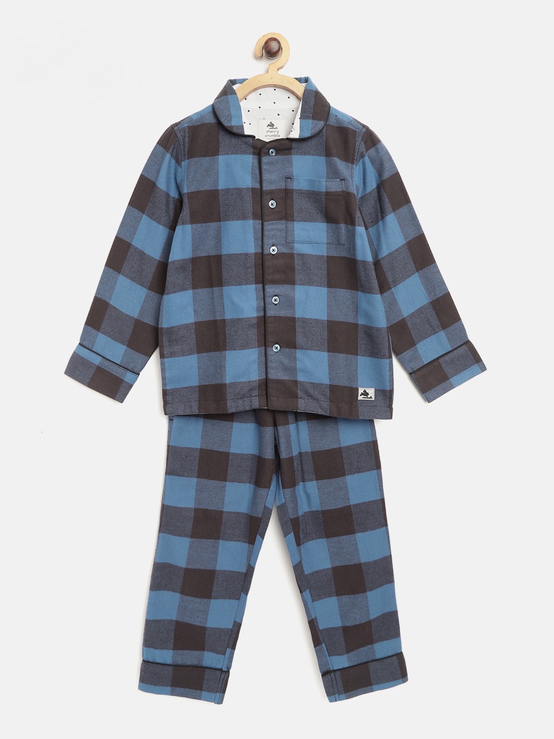 

Cherry Crumble Boys Blue & Black Checked Night suit