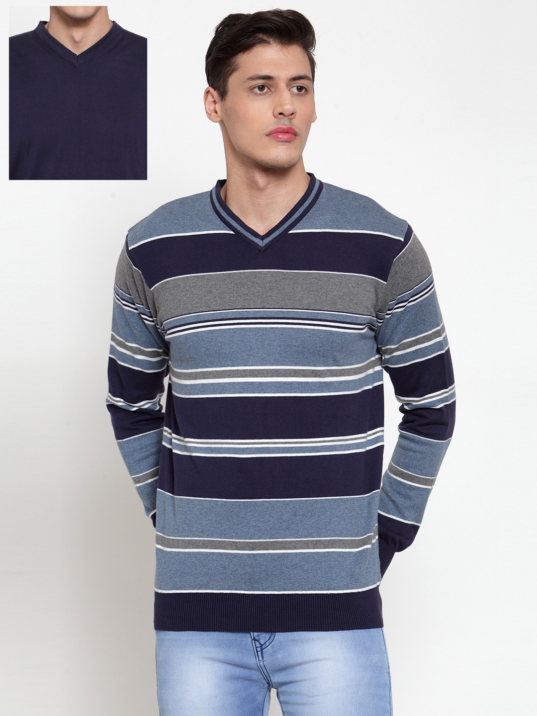 

Kalt Men Blue & Grey Cotton Reversible Sweater