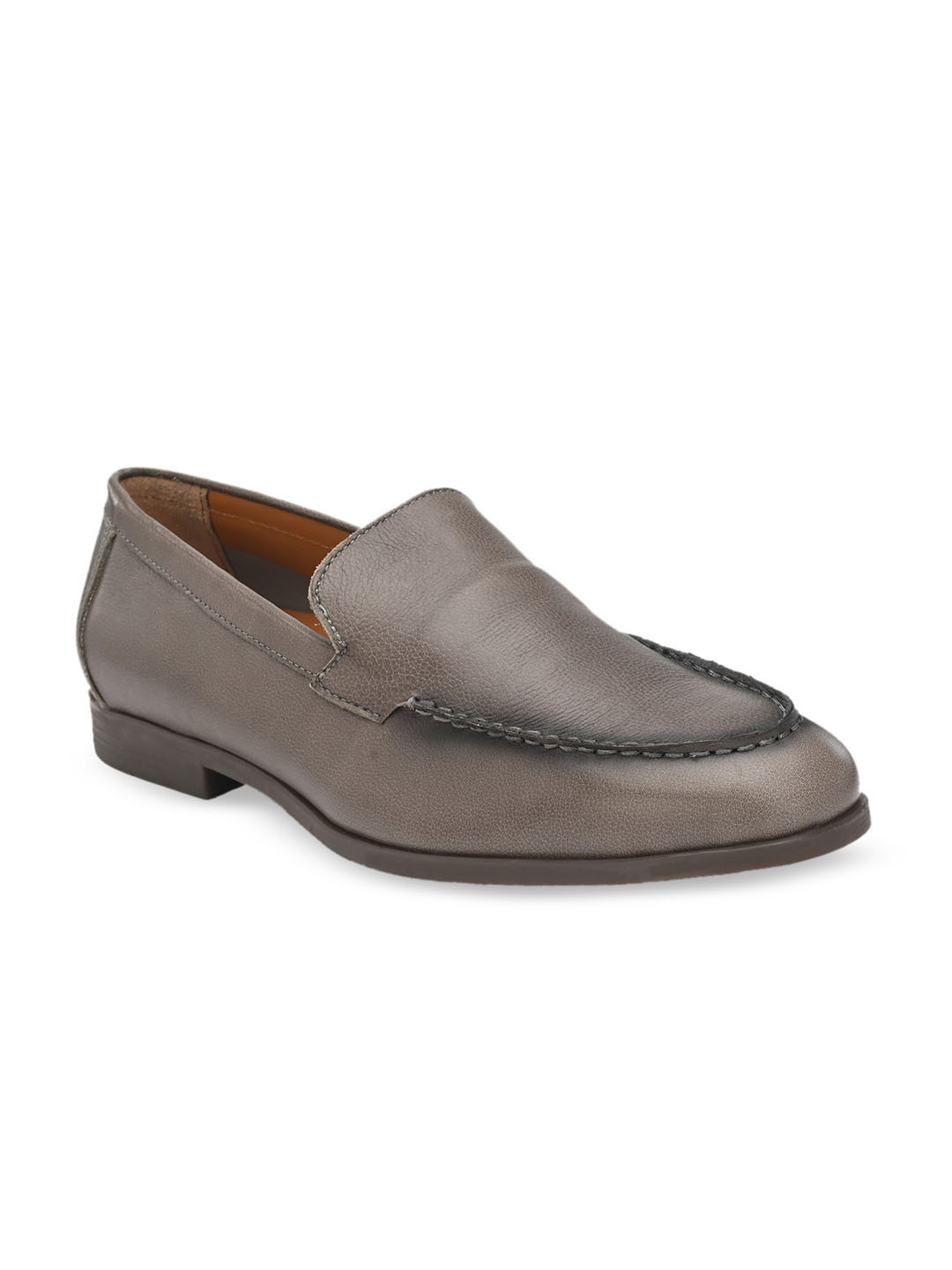

Delize Men Grey Solid Leather Moccasin Shoes