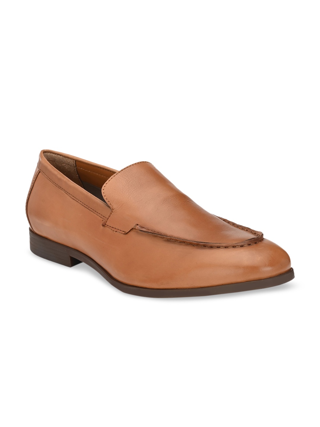 

Delize Men Brown Solid Leather Loafers, Tan