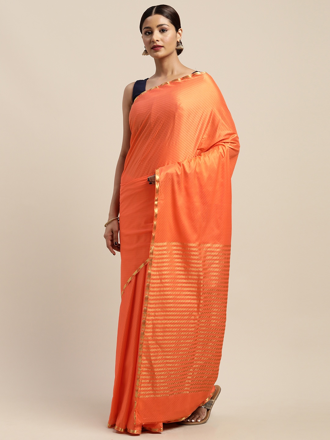 

Mitera Coral Orange Woven Design Mysore Silk Saree