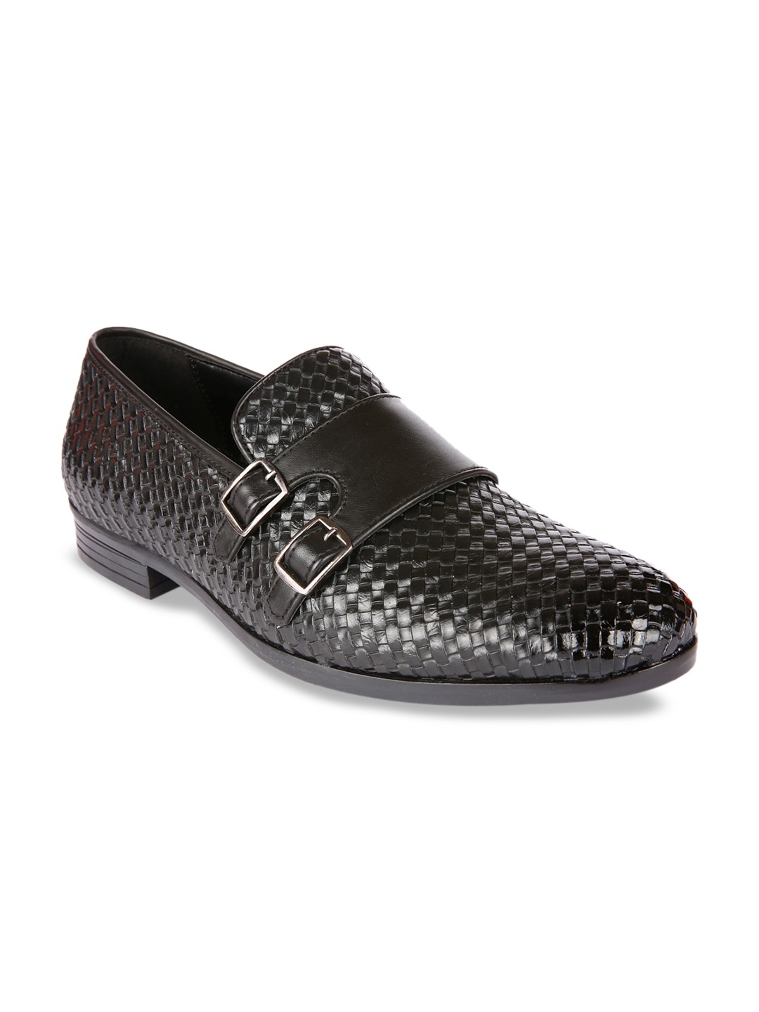 

San Frissco Men Black Textured Formal Monks