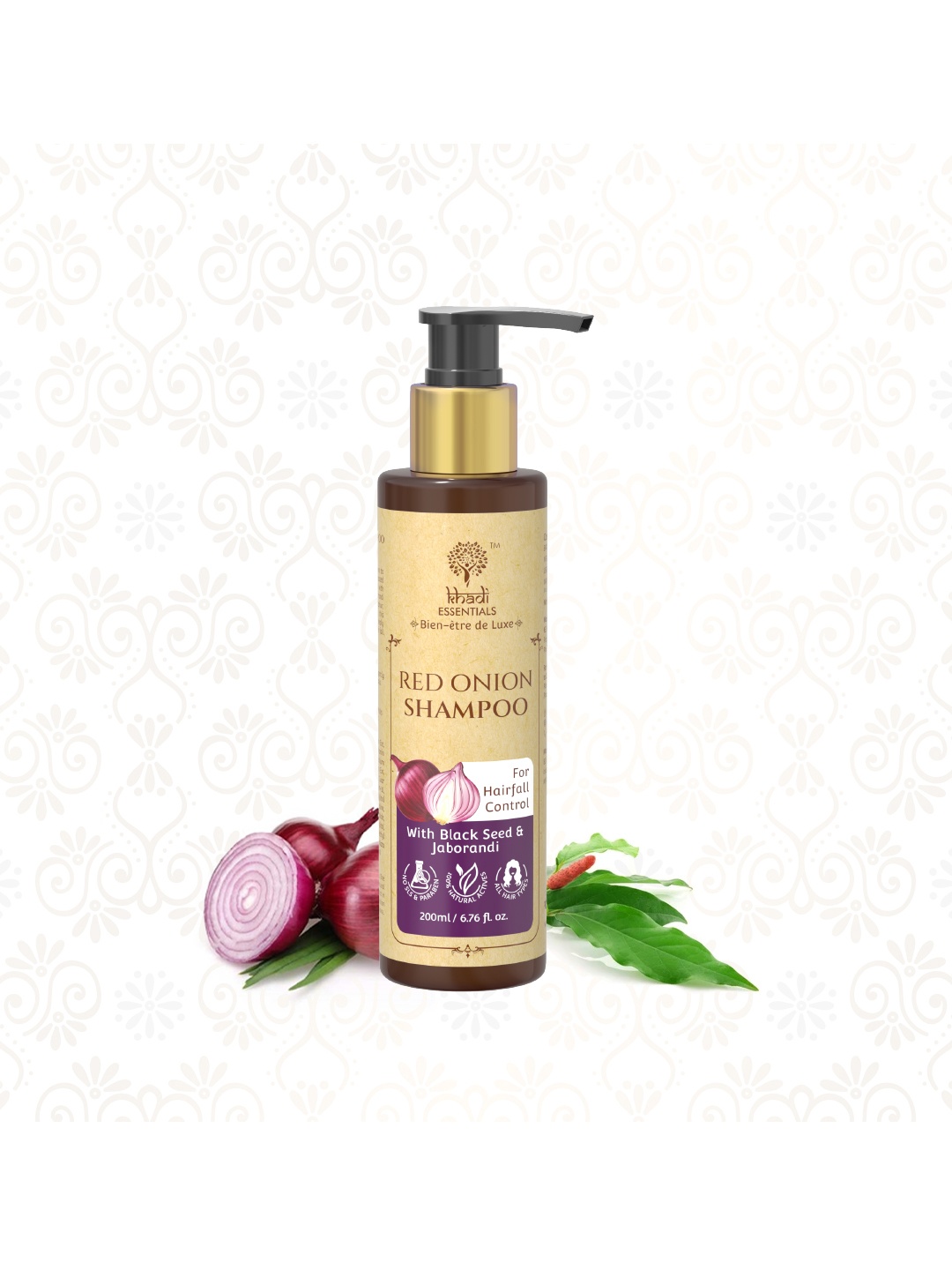 

Khadi Essentials Red Onion Hair Shampoo With Black Seed For Hair Fall Control - 200ml, Pink