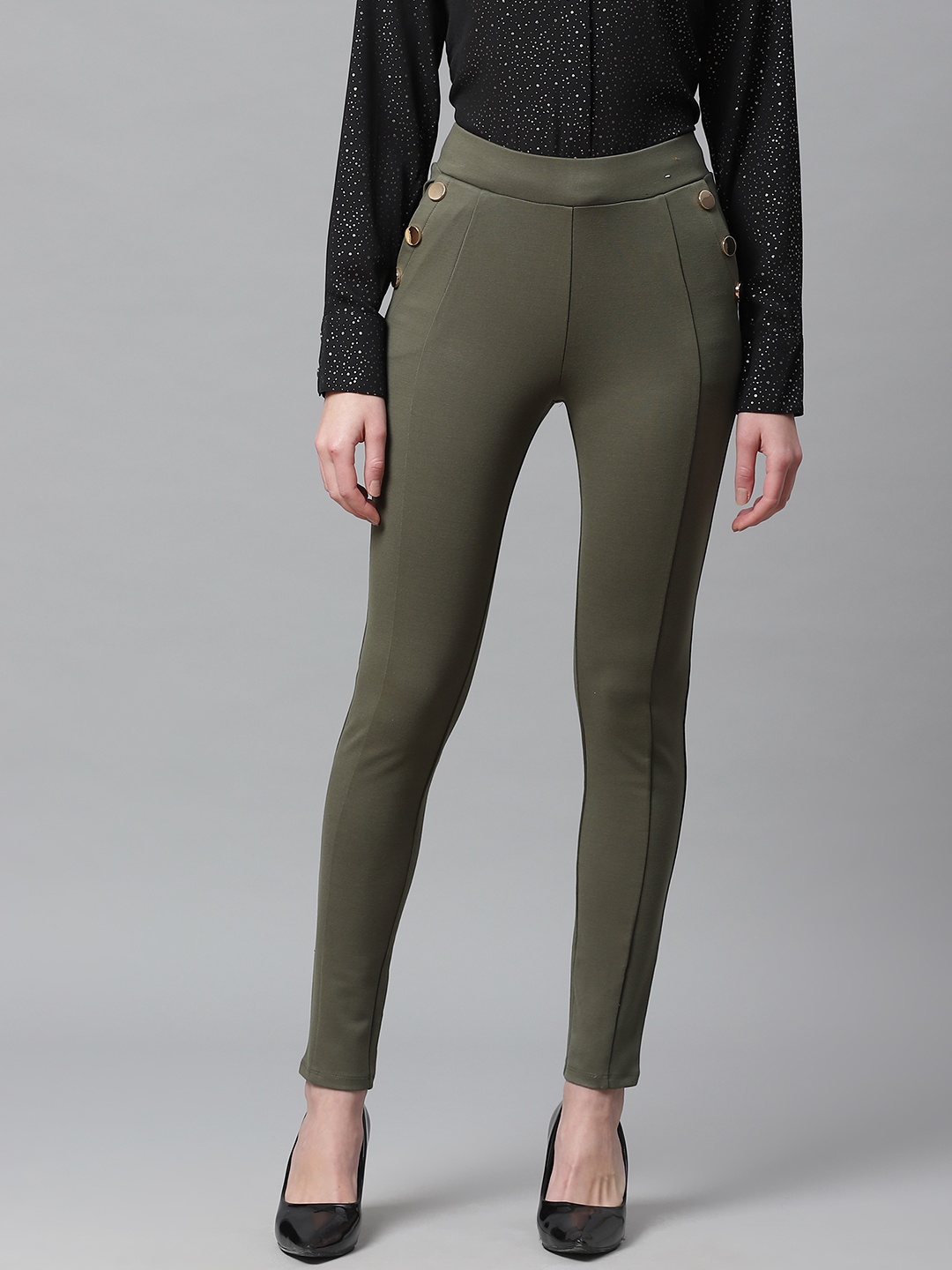 

Marks & Spencer Women Olive Green Skinny Fit Solid Treggings