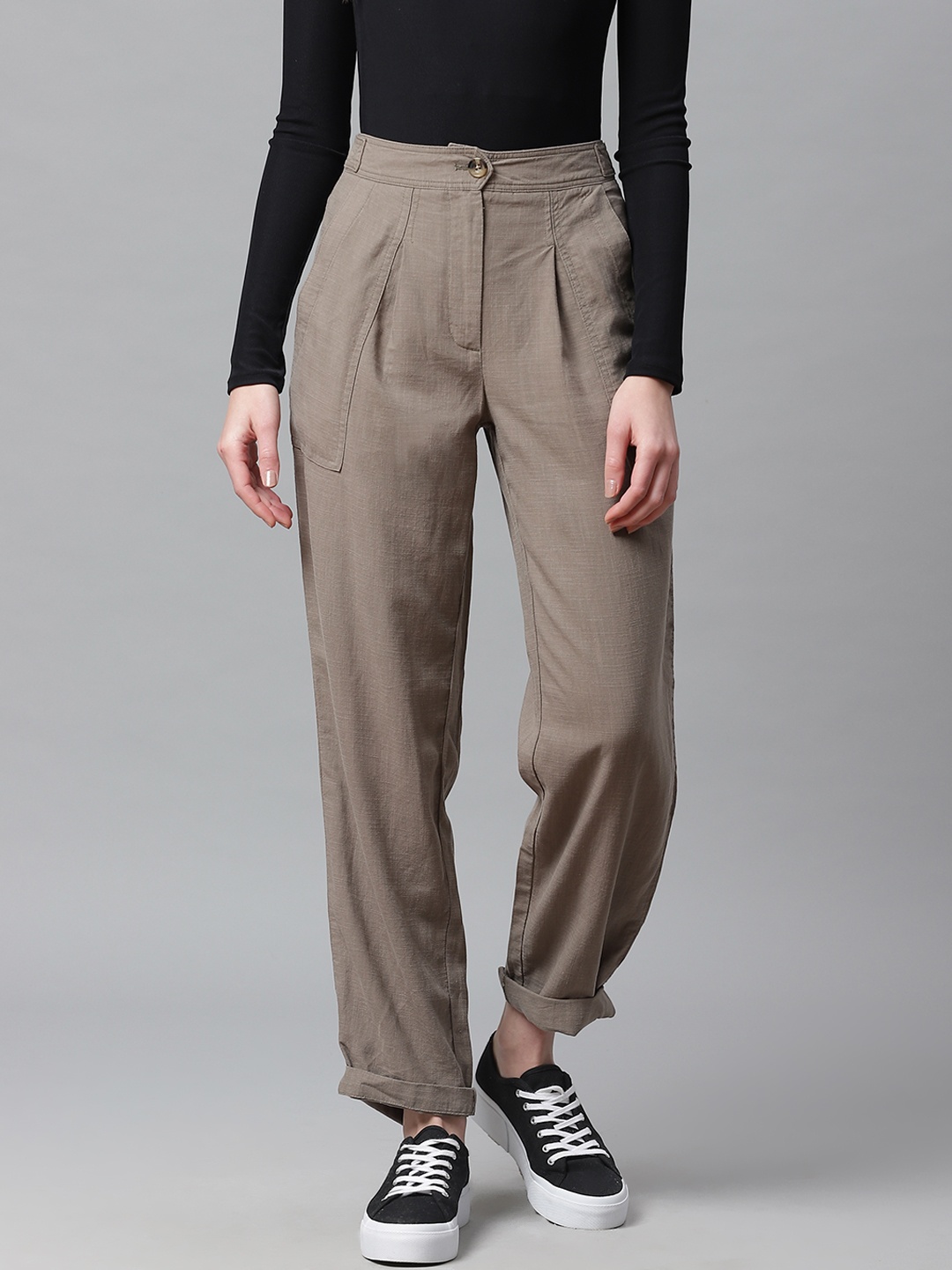 

Marks & Spencer Women Taupe Regular Fit Solid Trousers