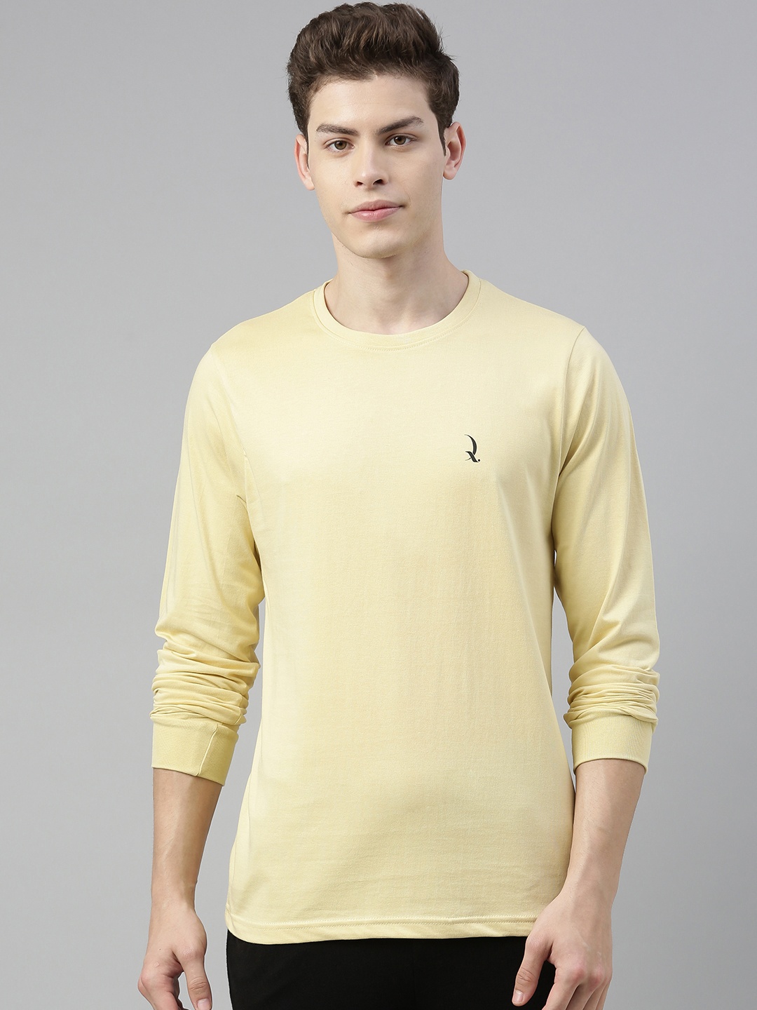 

QUARANTINE Men Yellow Solid Round Neck Lounge T-Shirt