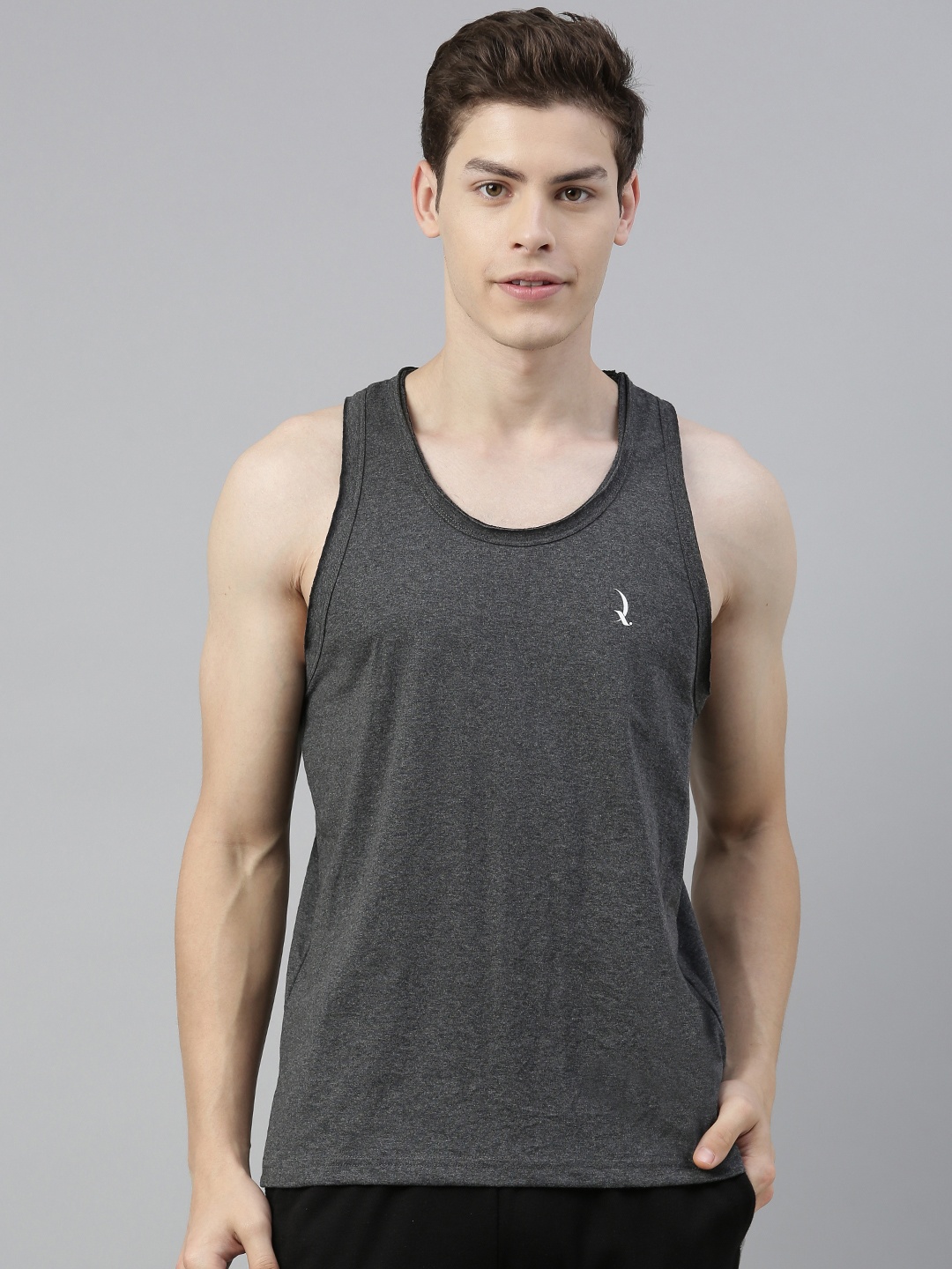 

QUARANTINE Men Charcoal Grey Solid Lounge T-shirt