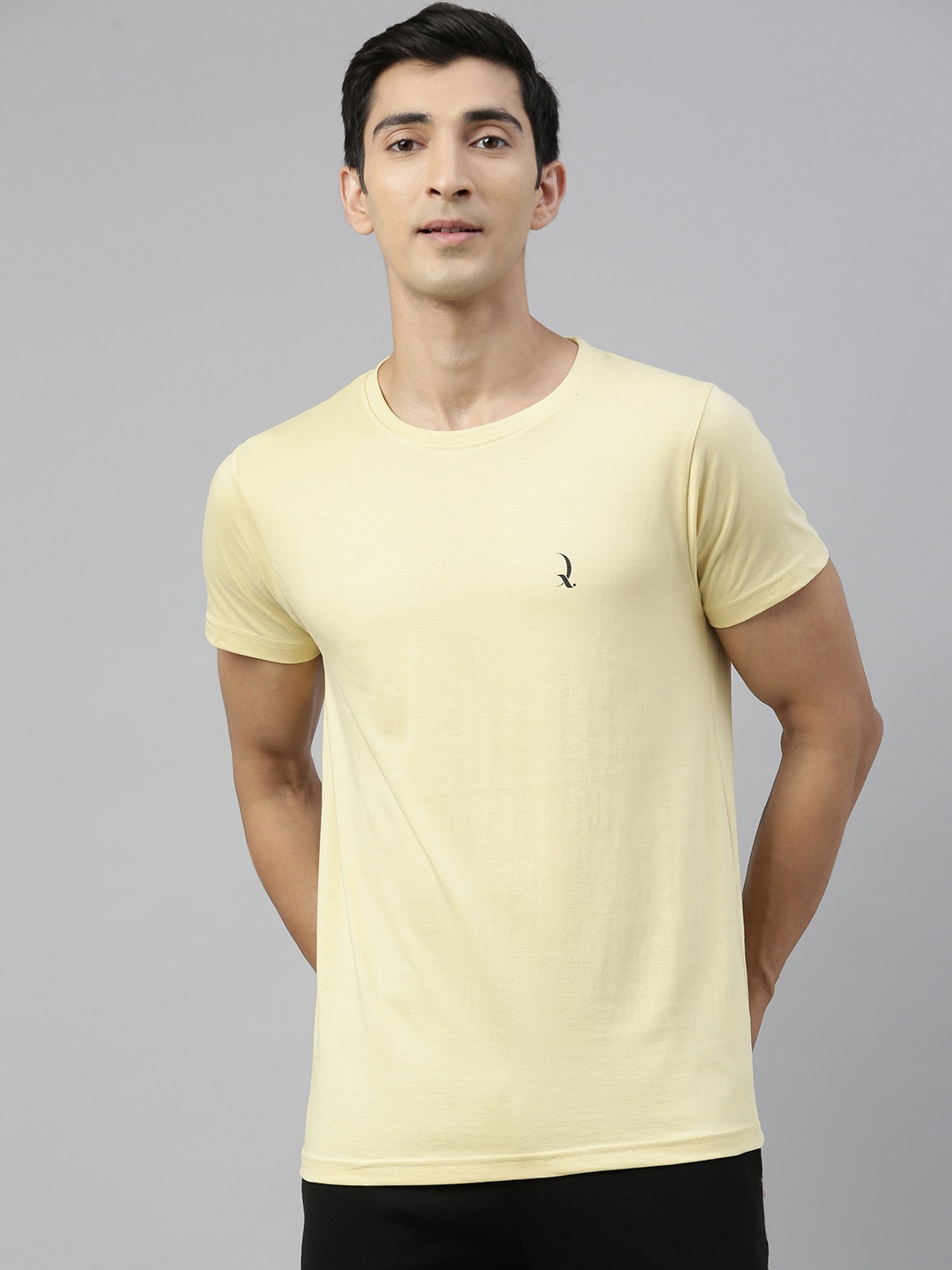 

QUARANTINE Men Yellow Solid Round Neck Cotton Lounge T-Shirt