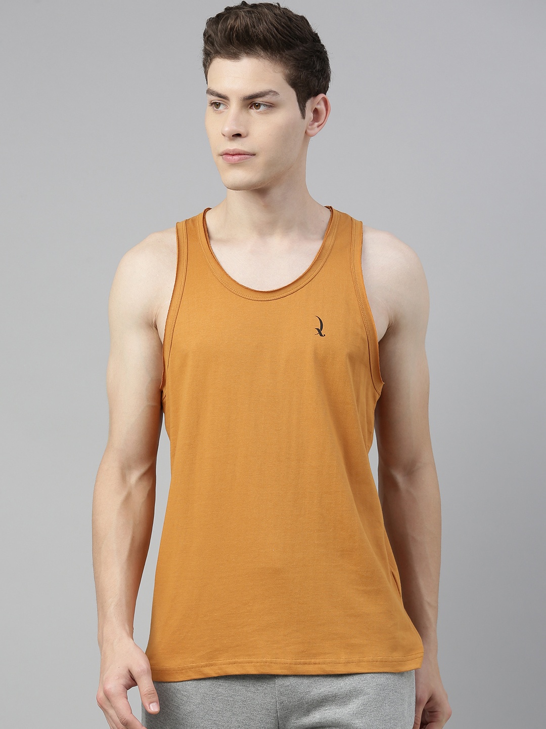 

QUARANTINE Men Mustard Yellow Solid Round Neck Lounge T-shirt