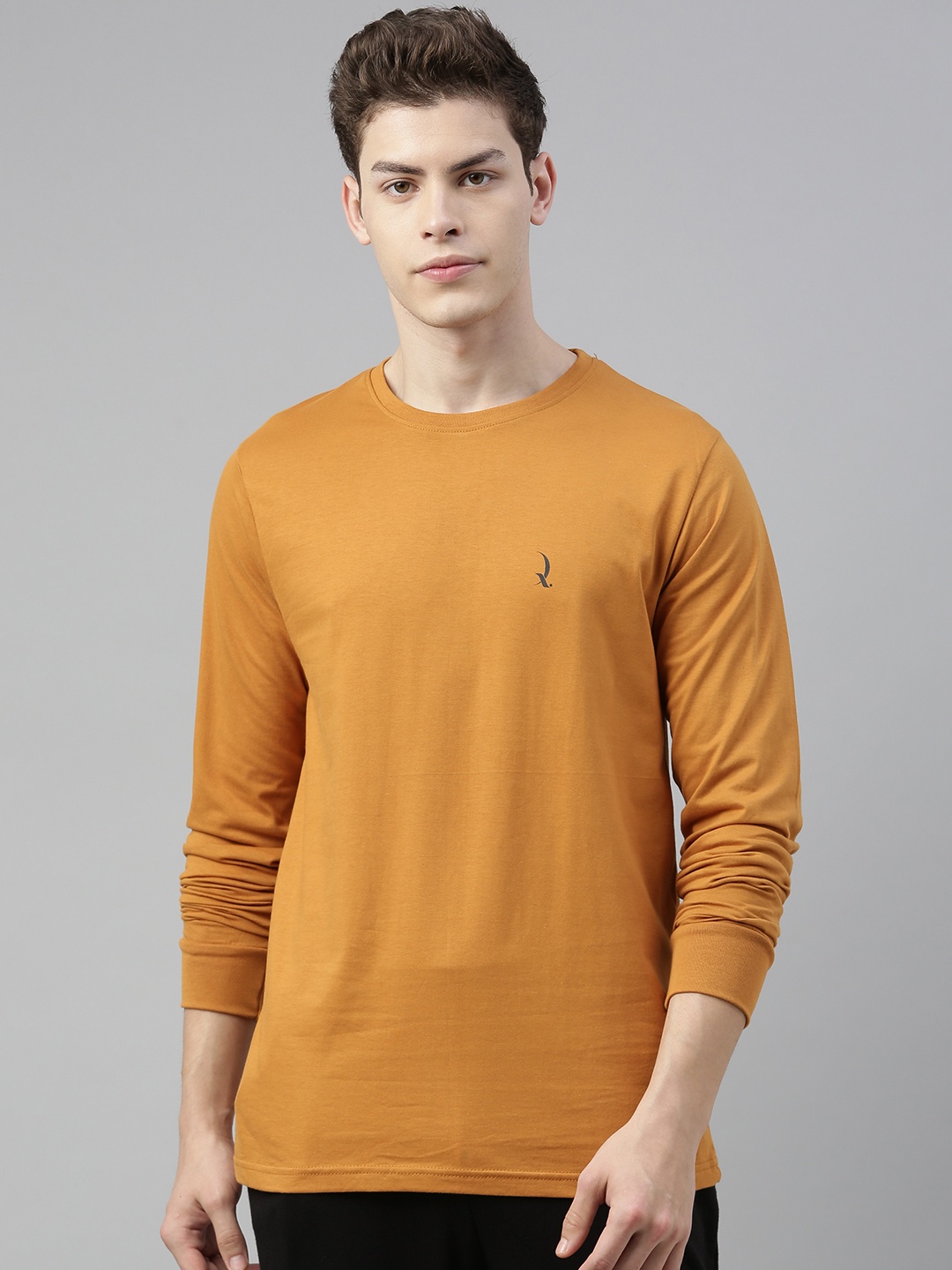 

QUARANTINE Men Mustard Yellow Solid Round Neck Lounge T-Shirt