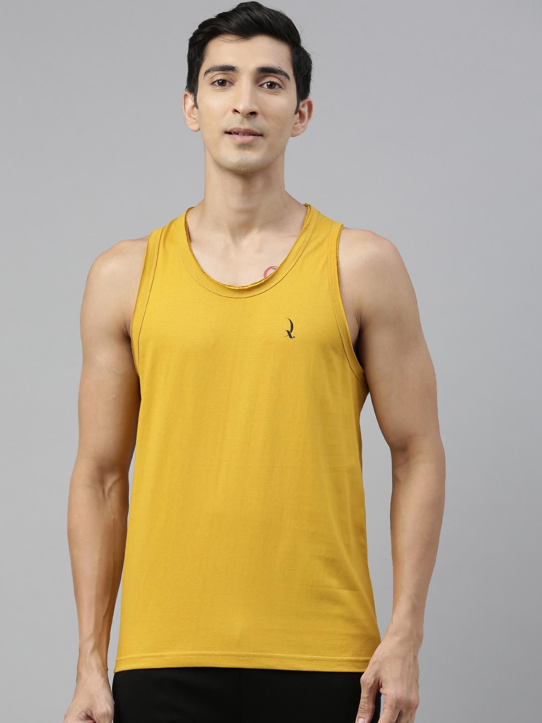 

QUARANTINE Men Mustard Solid Pure Cotton Lounge T-Shirt