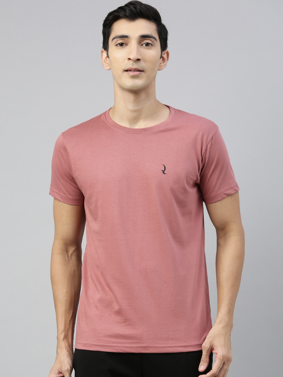 

QUARANTINE Men Pink Solid Round Neck Cotton Lounge T-Shirt